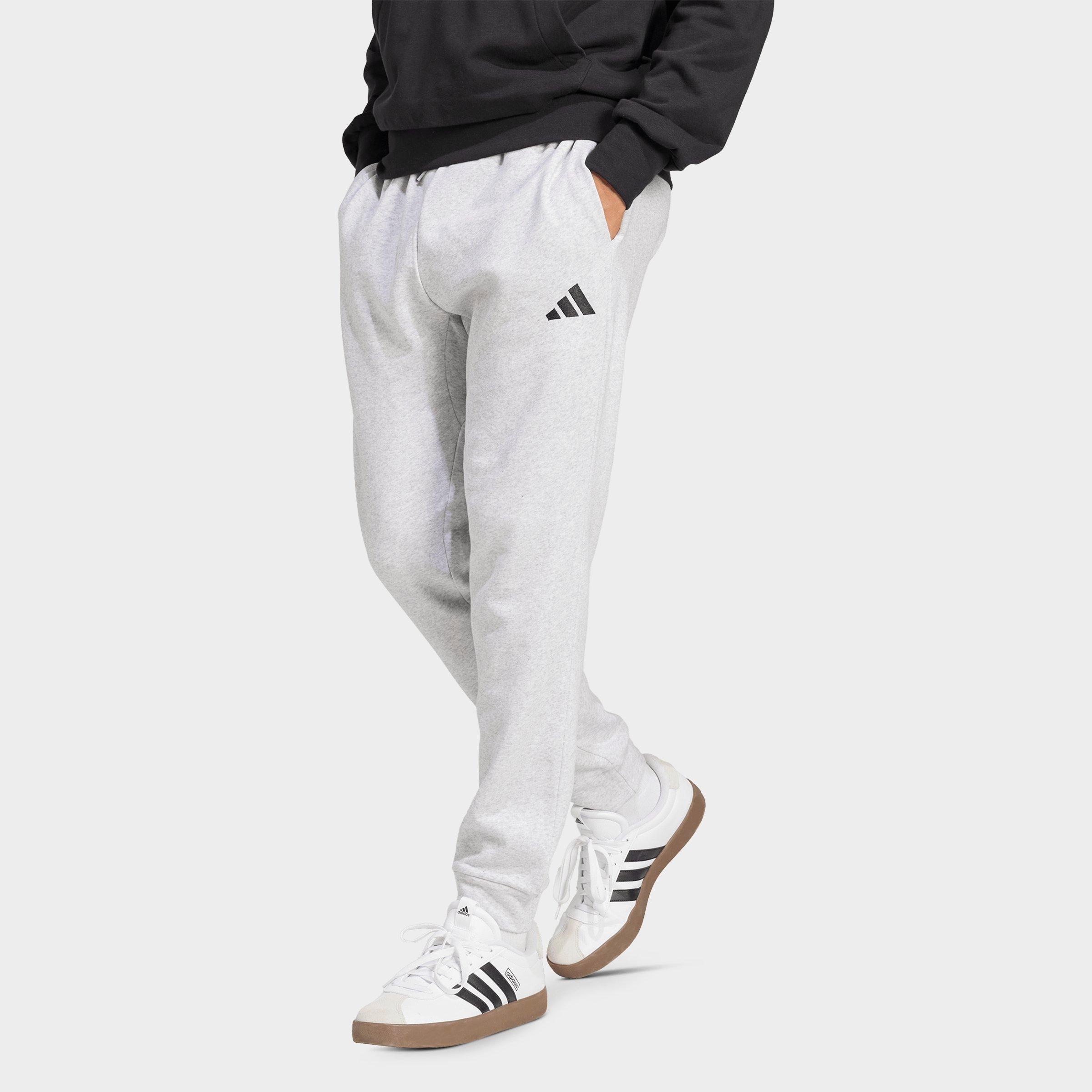 adidas Men's Essentials Feelcozy Fleece Jogger Pants in Light Grey Heather/Black Size: Large