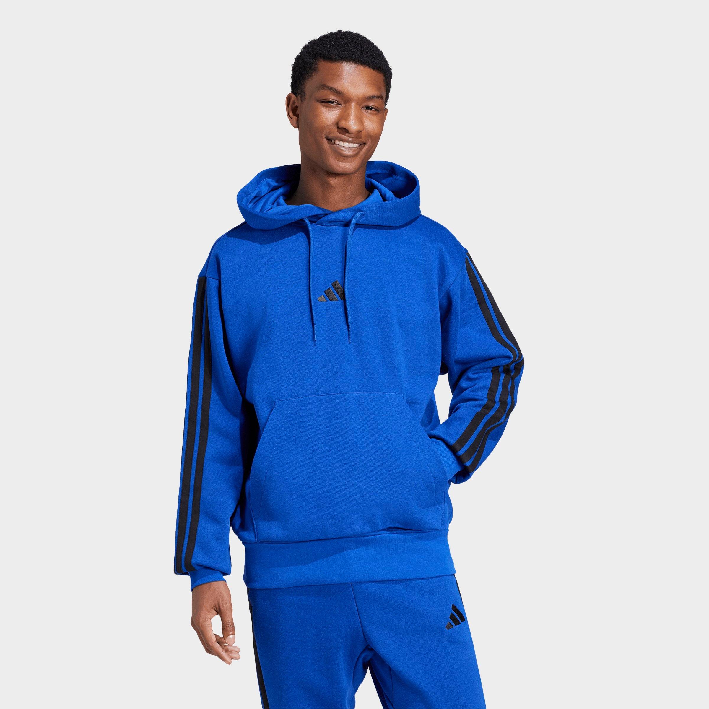 adidas Men's Essentials 3-Stripes Fleece Pullover Hoodie in Royal Blue/Black Size: Medium