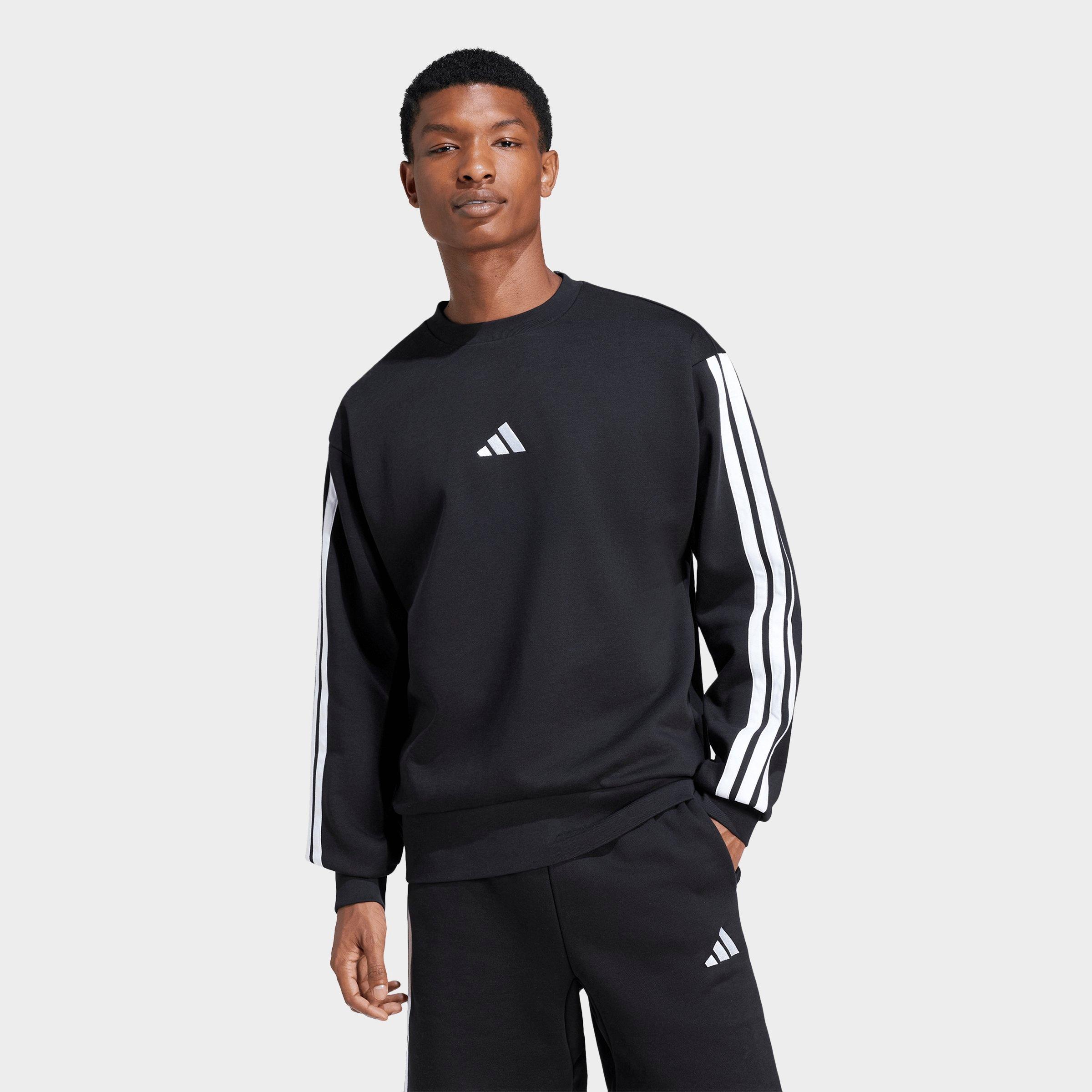 adidas Men's Essentials 3-Stripes Fleece Crewneck Sweatshirt in Black/White Size: Small