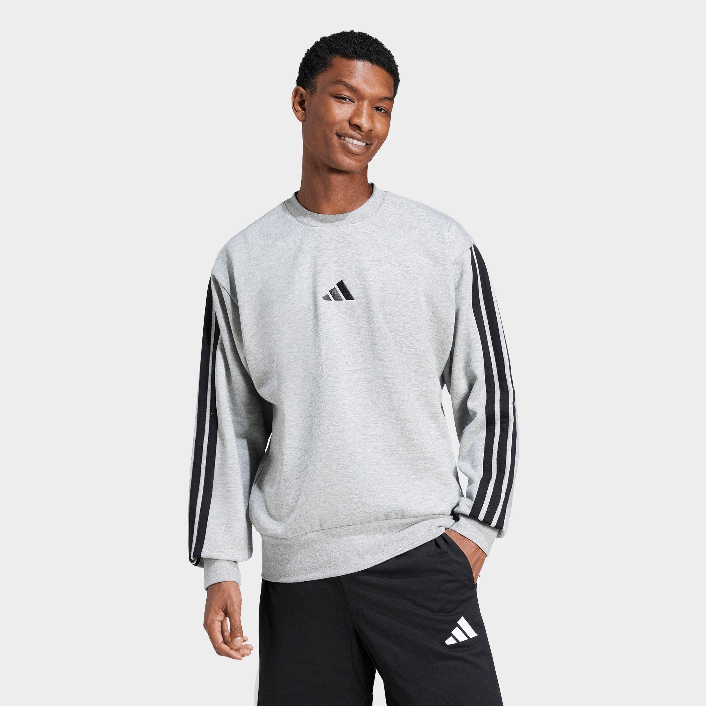 adidas Men's Essentials 3-Stripes Fleece Crewneck Sweatshirt in Medium Grey Heather Size: XL