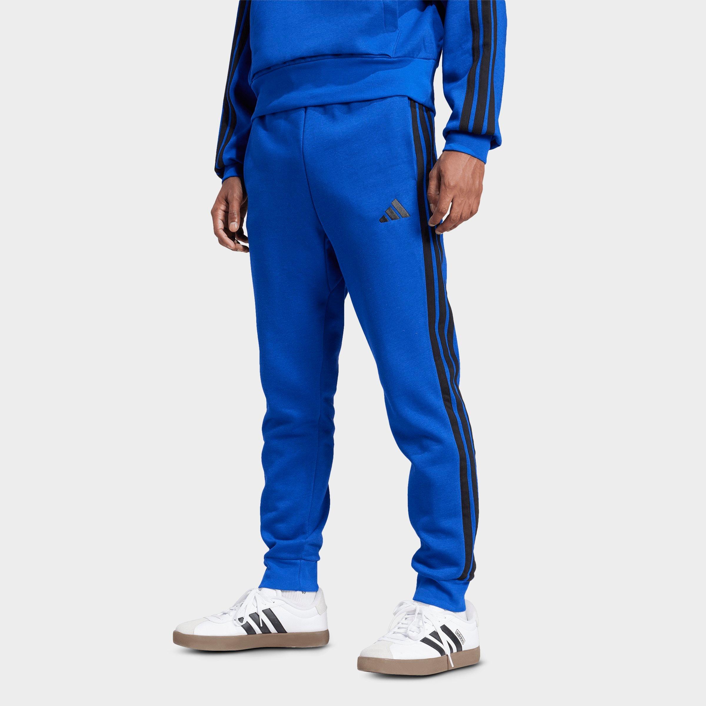 adidas Men's Essentials 3-Stripes Fleece Jogger Pants in Royal Blue/Black Size: Small