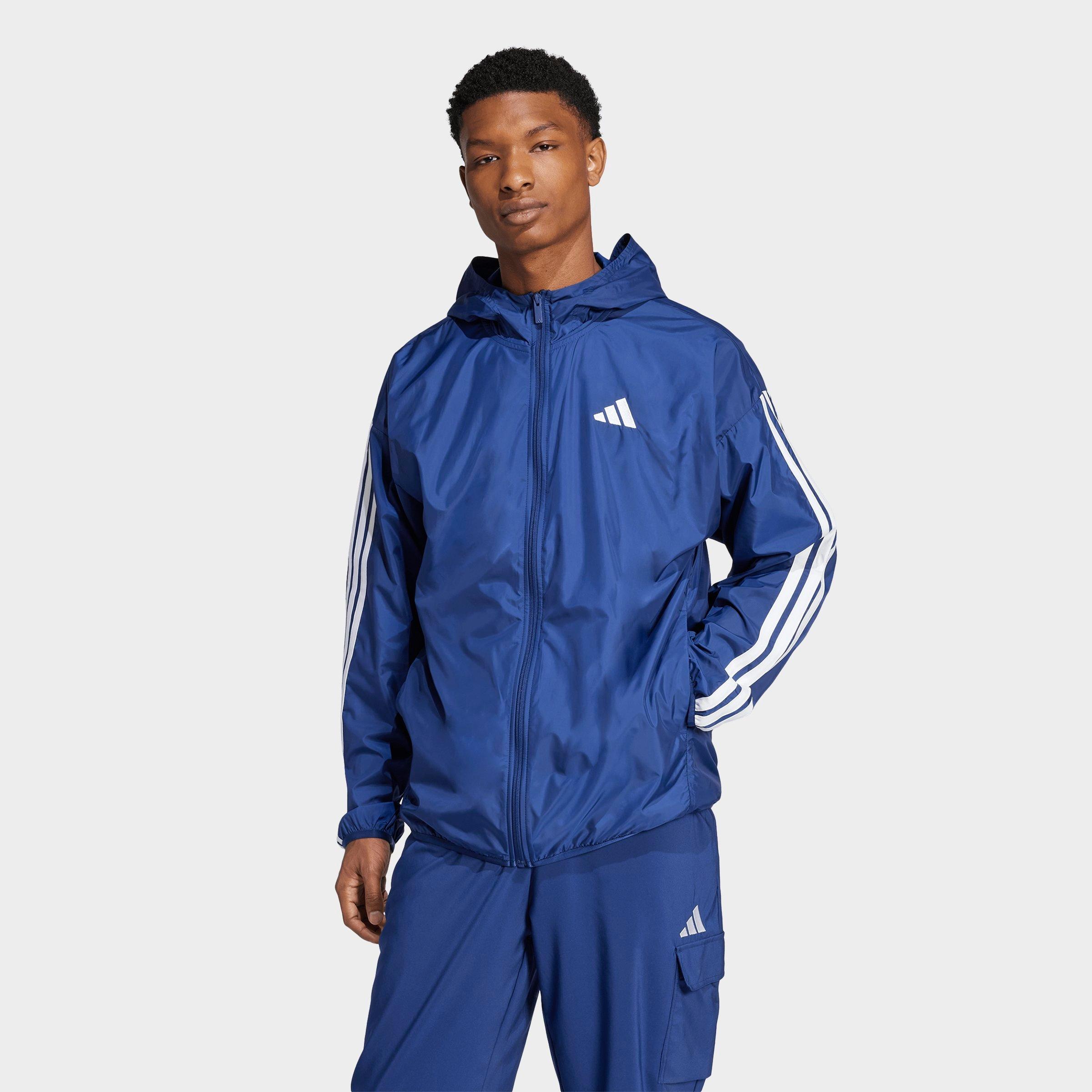 adidas Men's Essentials 3-Stripes Full-Zip Windbreaker Jacket in Dark Blue/White Size: Medium