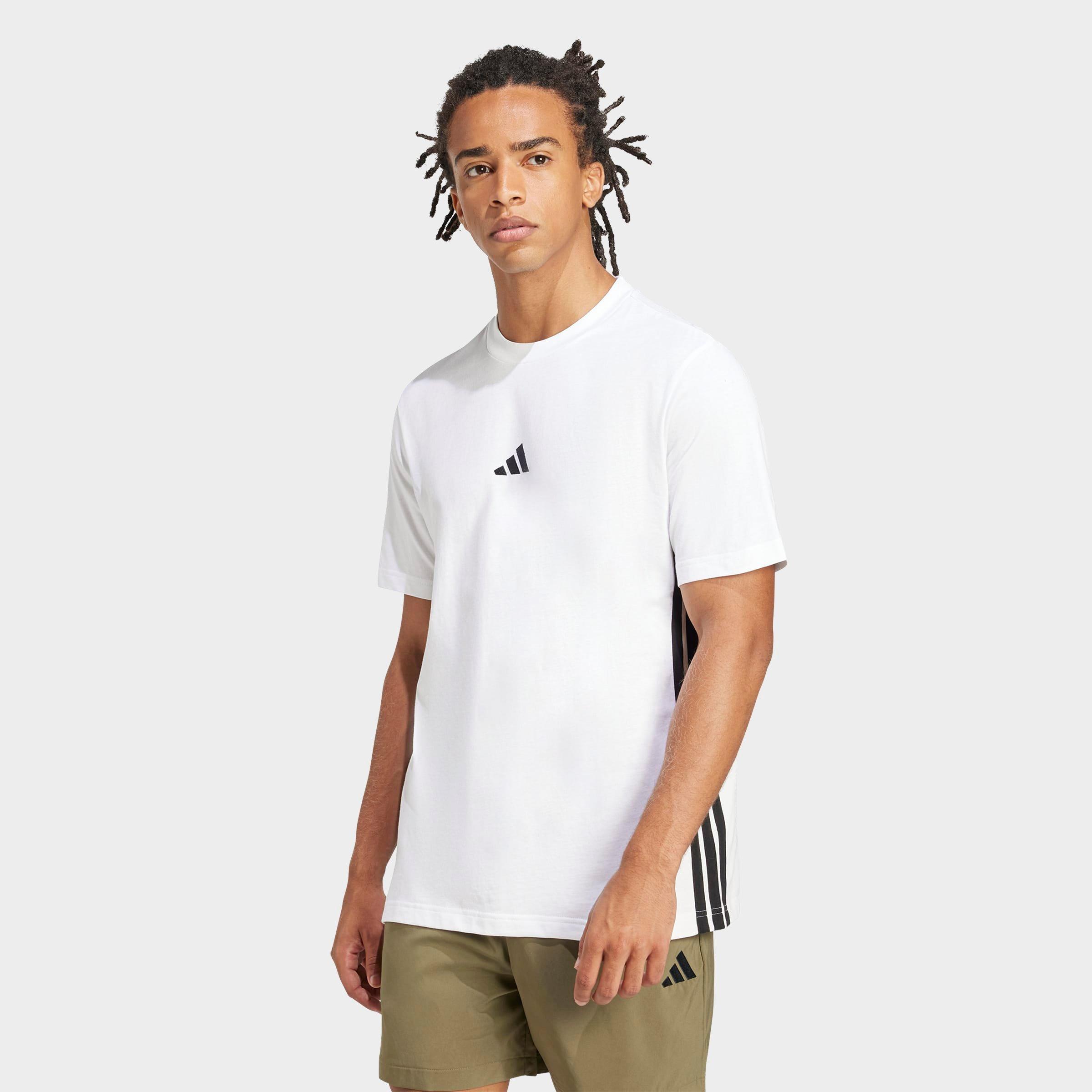 adidas Men's Essentials 3-Stripes Single-Jersey T-Shirt in White/Black Size: Large