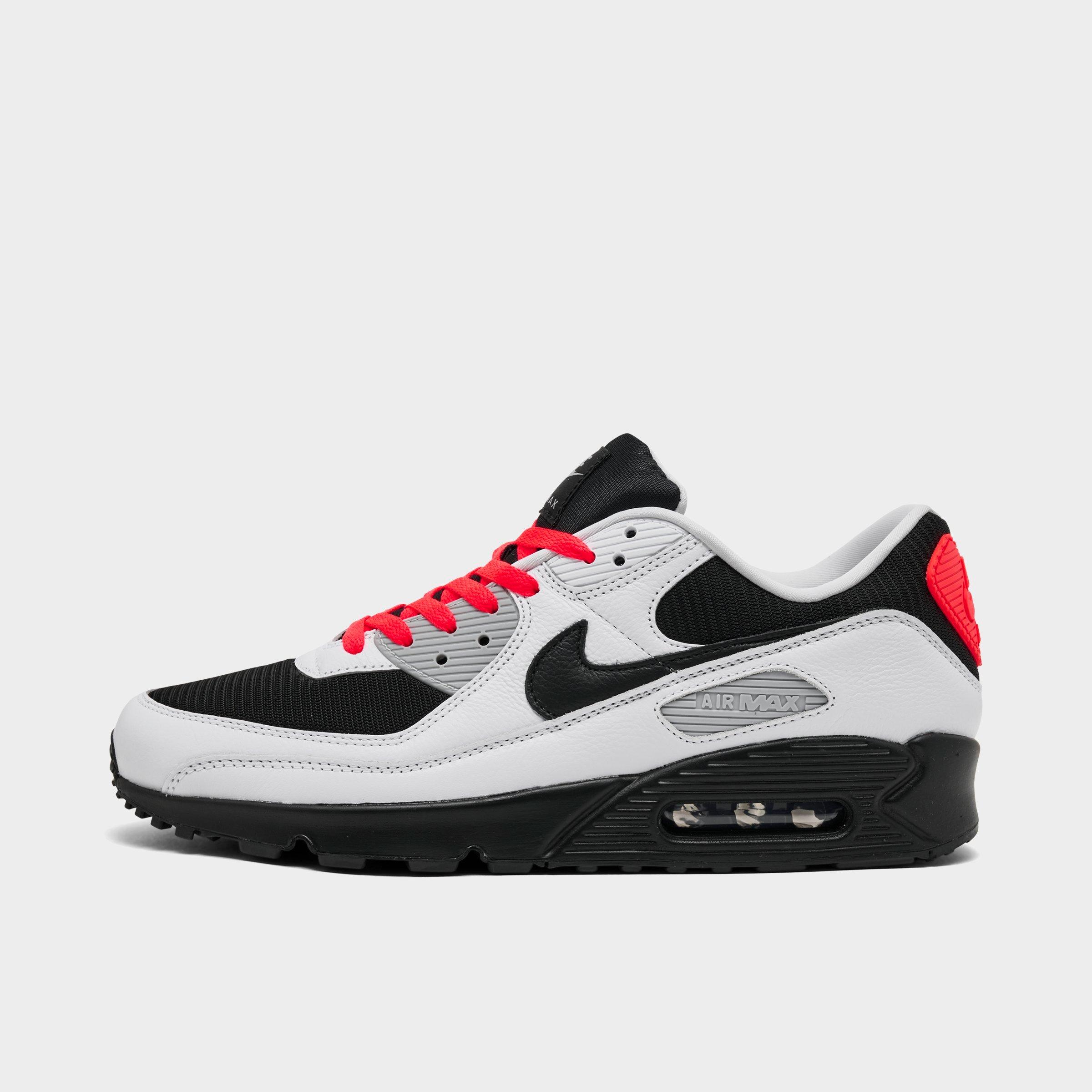 Nike Men's Air Max 90 Casual Shoes in White/Black/Bright Crimson Size: 10.0