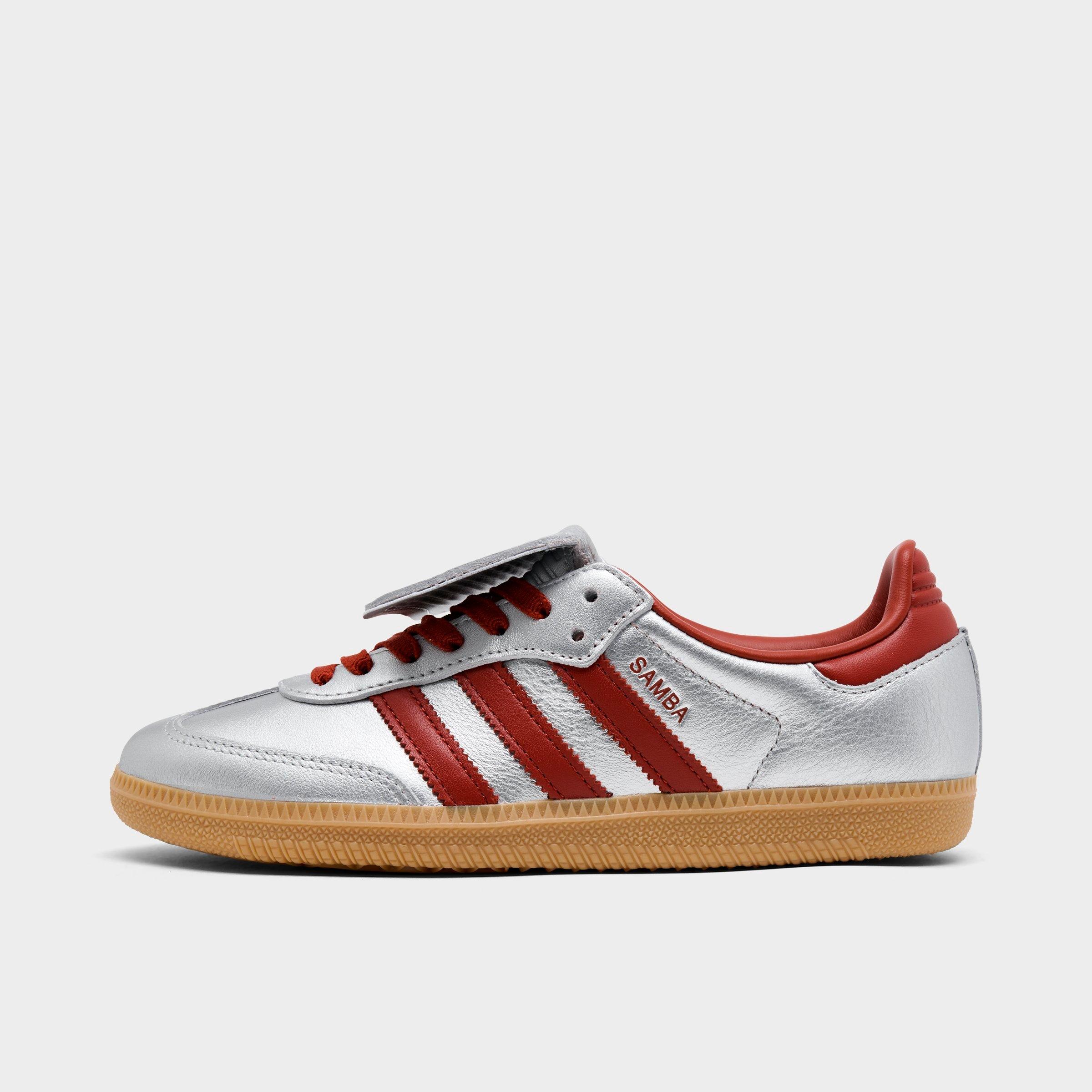 adidas Women's Originals Samba Long Tongue Casual Shoes in Silver Metallic/Preloved Ruby/Gum Size: 5.5