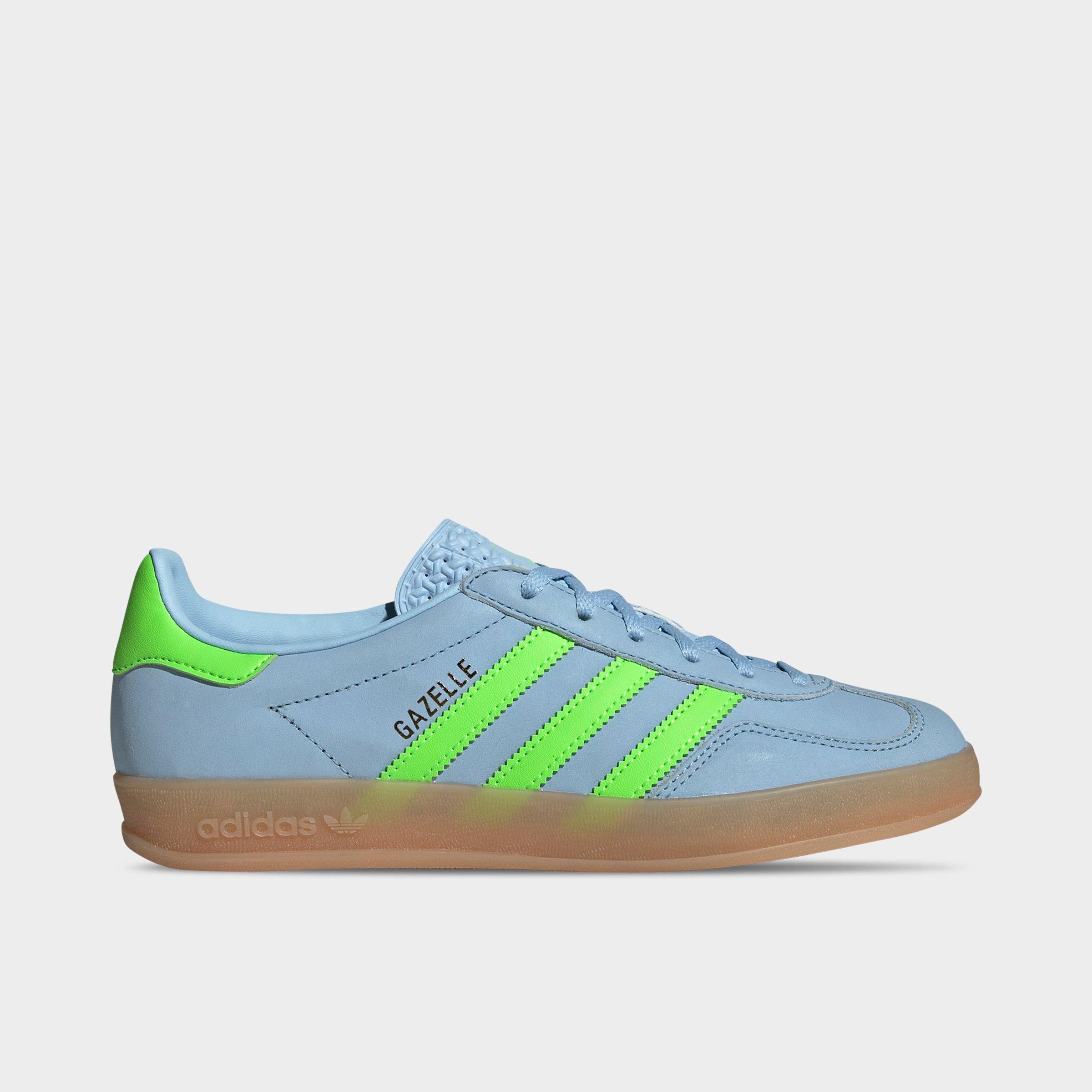 adidas Women's Originals Gazelle Casual Shoes in Clear Sky/Solar Green/Gum Size: 8