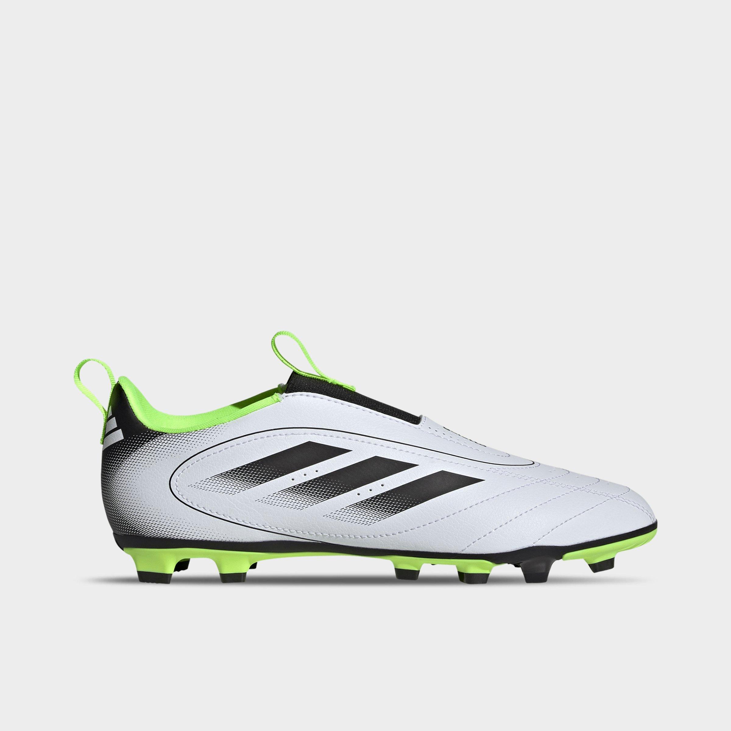 adidas Little Kids and Big Kids Goletto IX Laceless Firm Ground and Multi Ground Soccer Cleats in White/Black/Lucid Lemon Size: 8.0