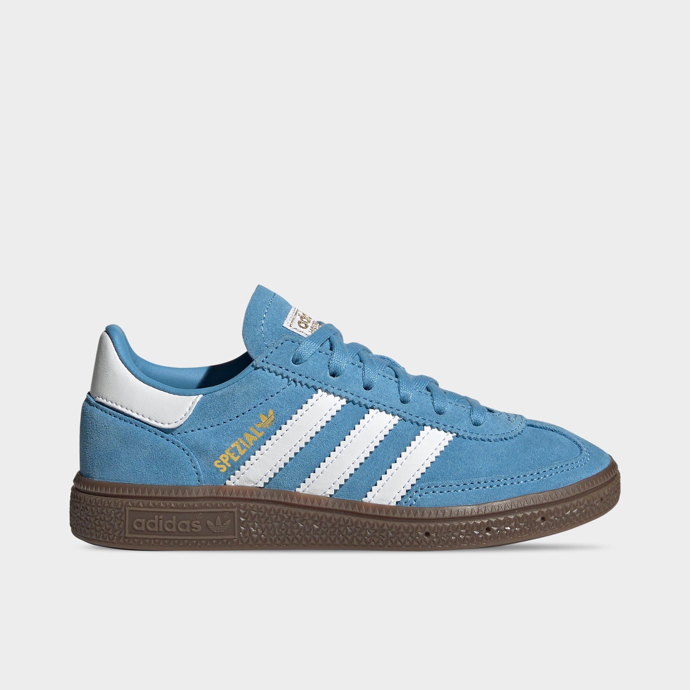 adidas Little Kids Originals Handball Spezial Casual Shoes in Light Blue/White/Gum Size: 1.0