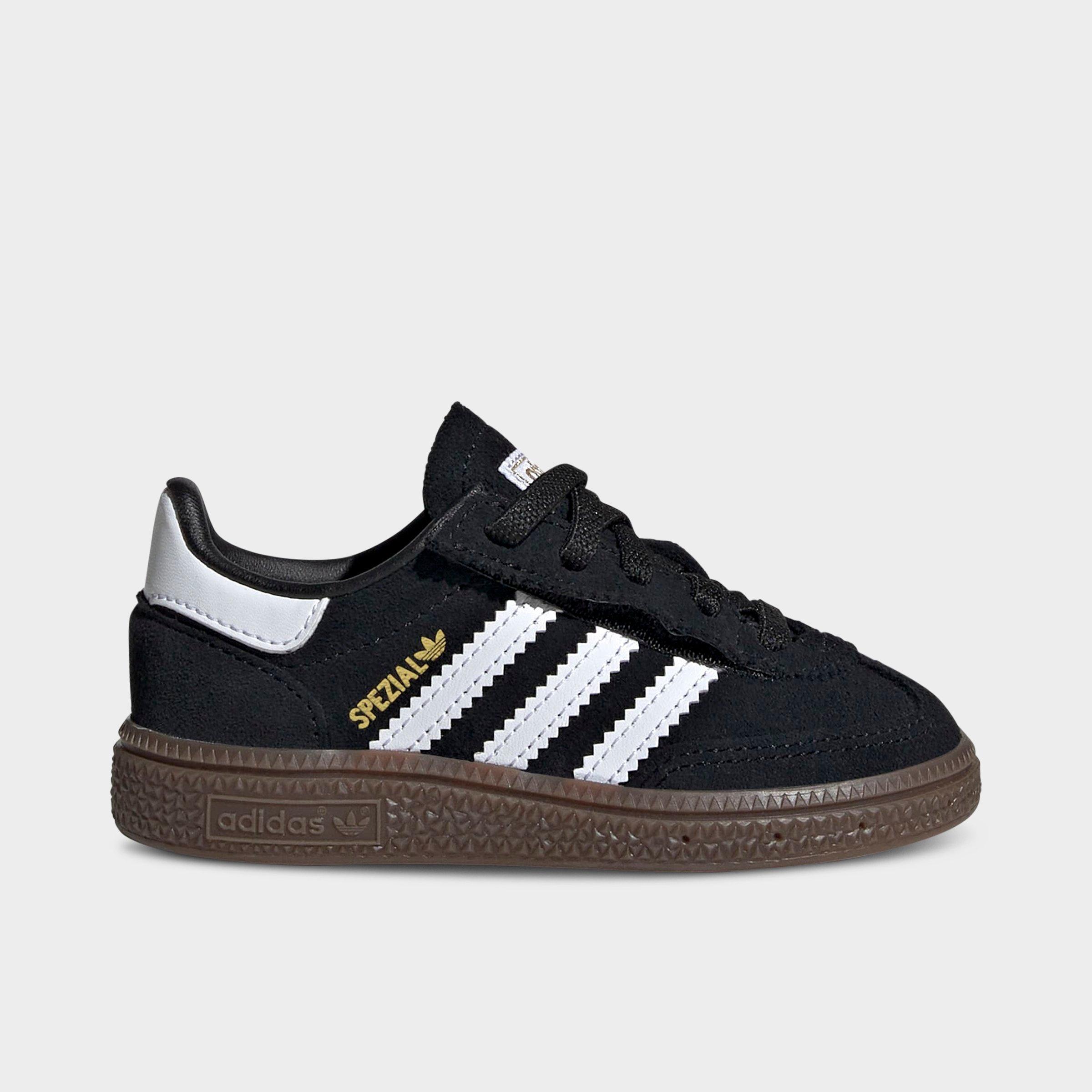 adidas Kids Toddler Originals Handball Spezial Comfort Closure Stretch Lace Casual Shoes in Black/White/Gum Size: 4.0