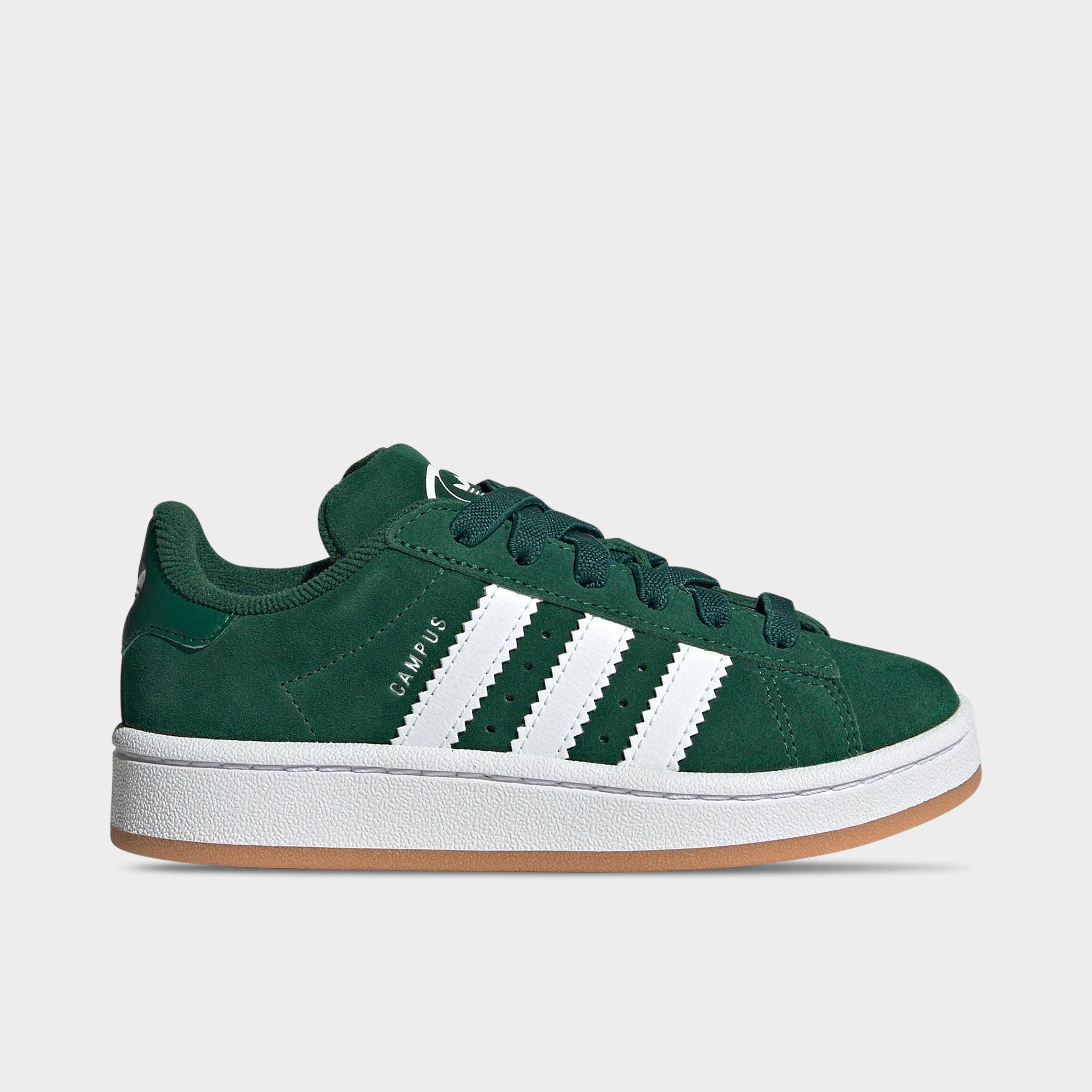 adidas Little Kids Originals Campus 00s Stretch Lace Casual Shoes in Dark Green/White/Gum Size: 10.5