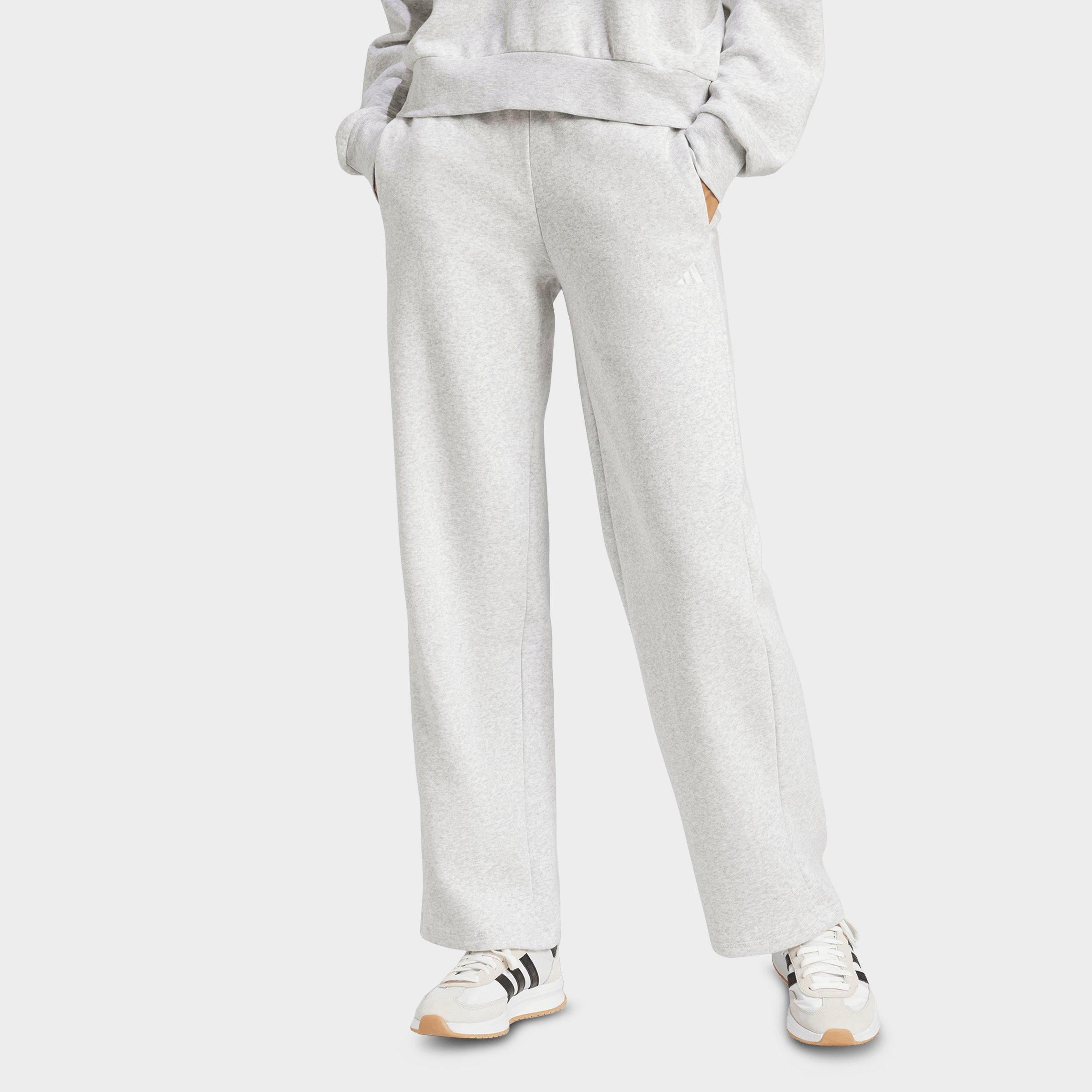 adidas Women's Sportswear Essentials Small Logo Feel Cozy Open-Hem Pants in Light Grey Heather/White