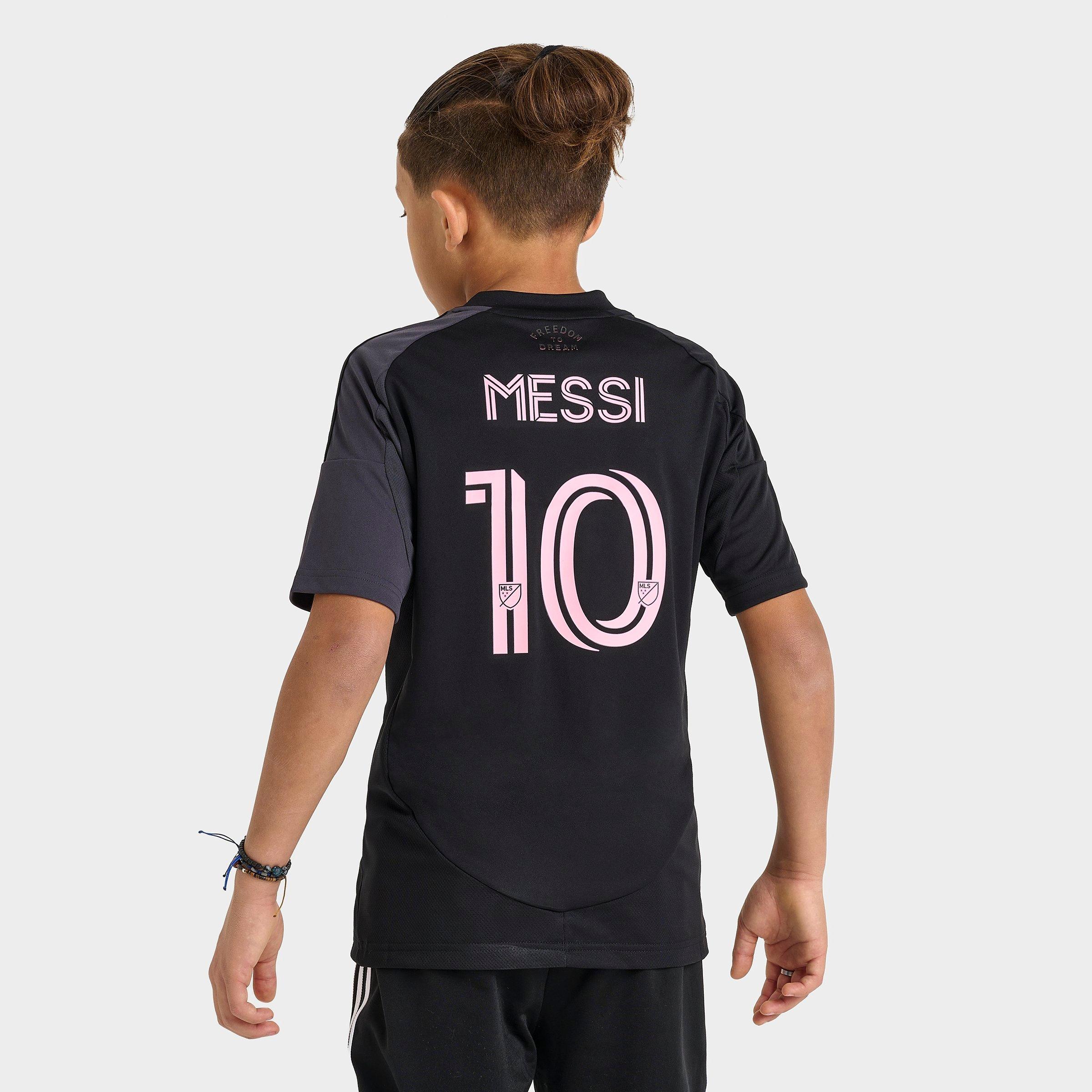 adidas Kids Inter Miami CF 25-26 Messi Away Soccer Jersey in Black/Pink Size: Medium