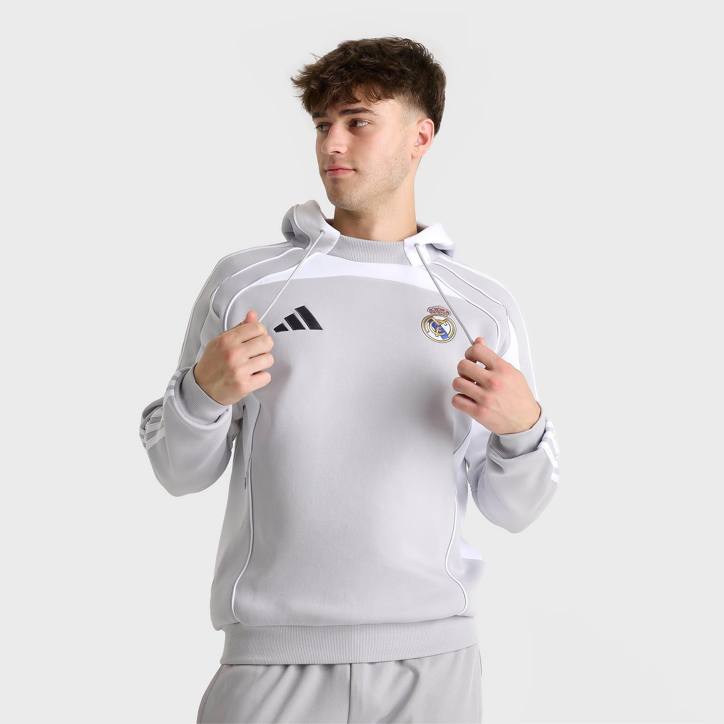 adidas Men's Real Madrid UBP Doubleknit Hoodie in Light Solid Grey/White Size: Large