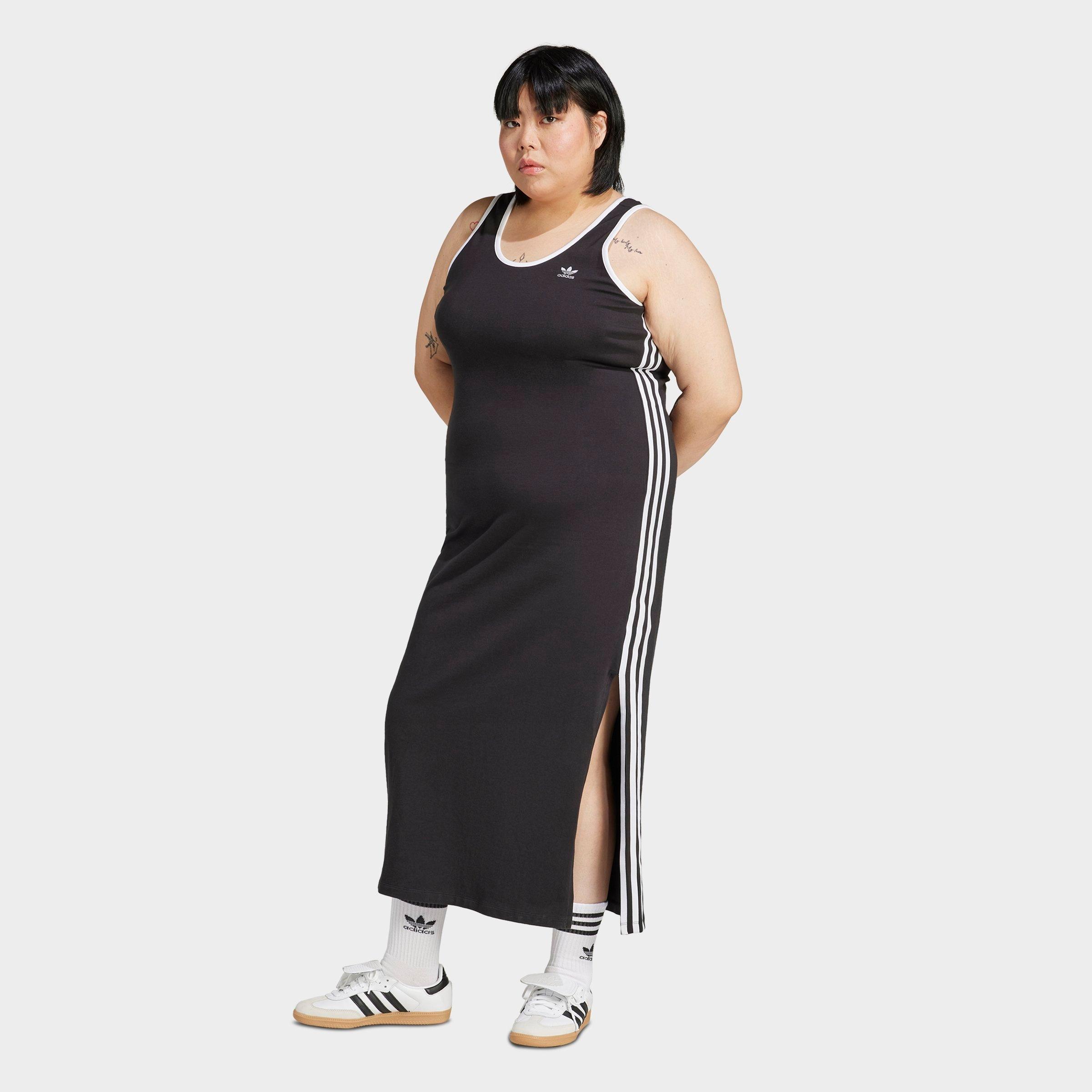 adidas Women's adicolor Classics 3 Stripes V-Neck Midi Dress in Black Size: 1X