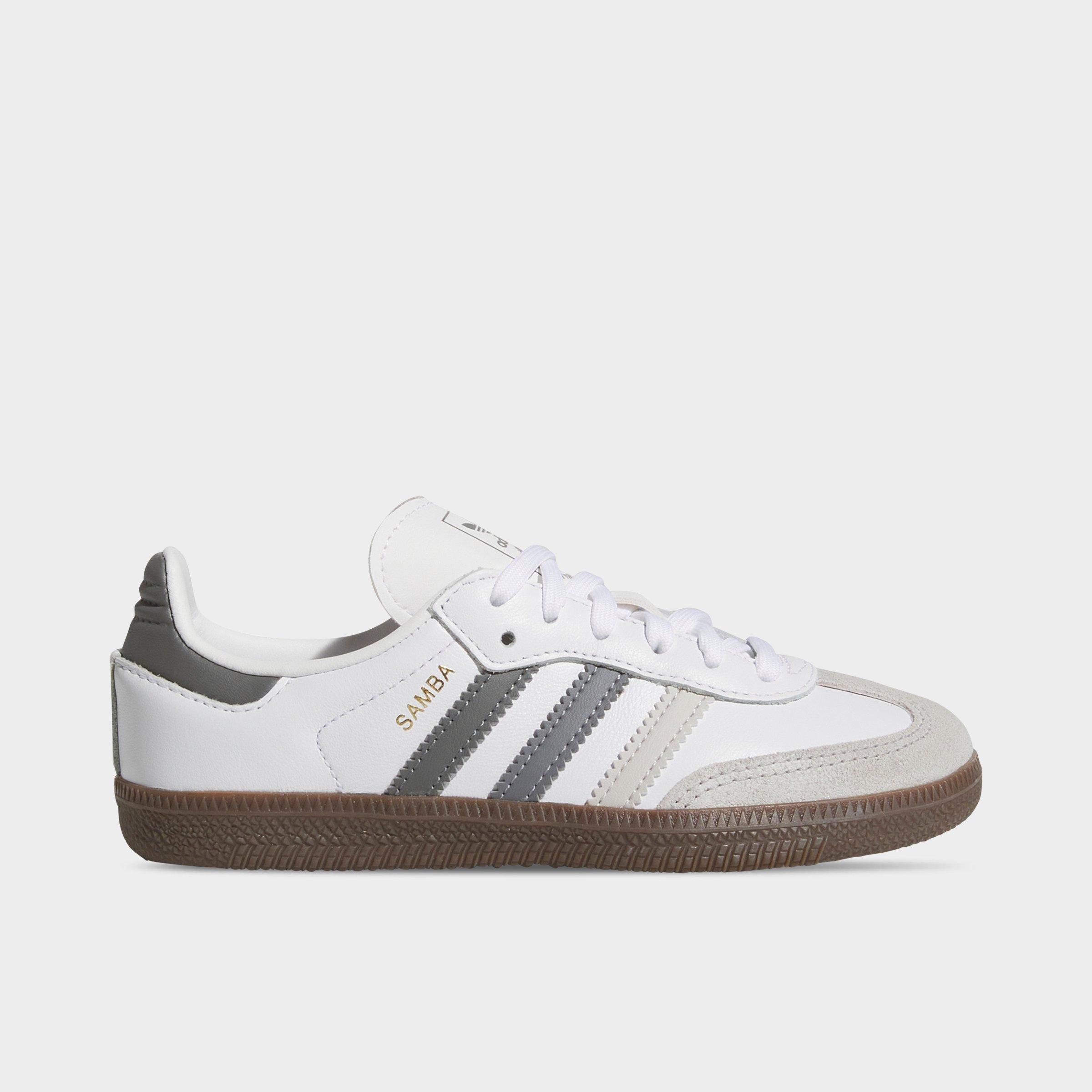 adidas Little Kids Originals Samba OG Casual Shoes in White/Grey Size: 1