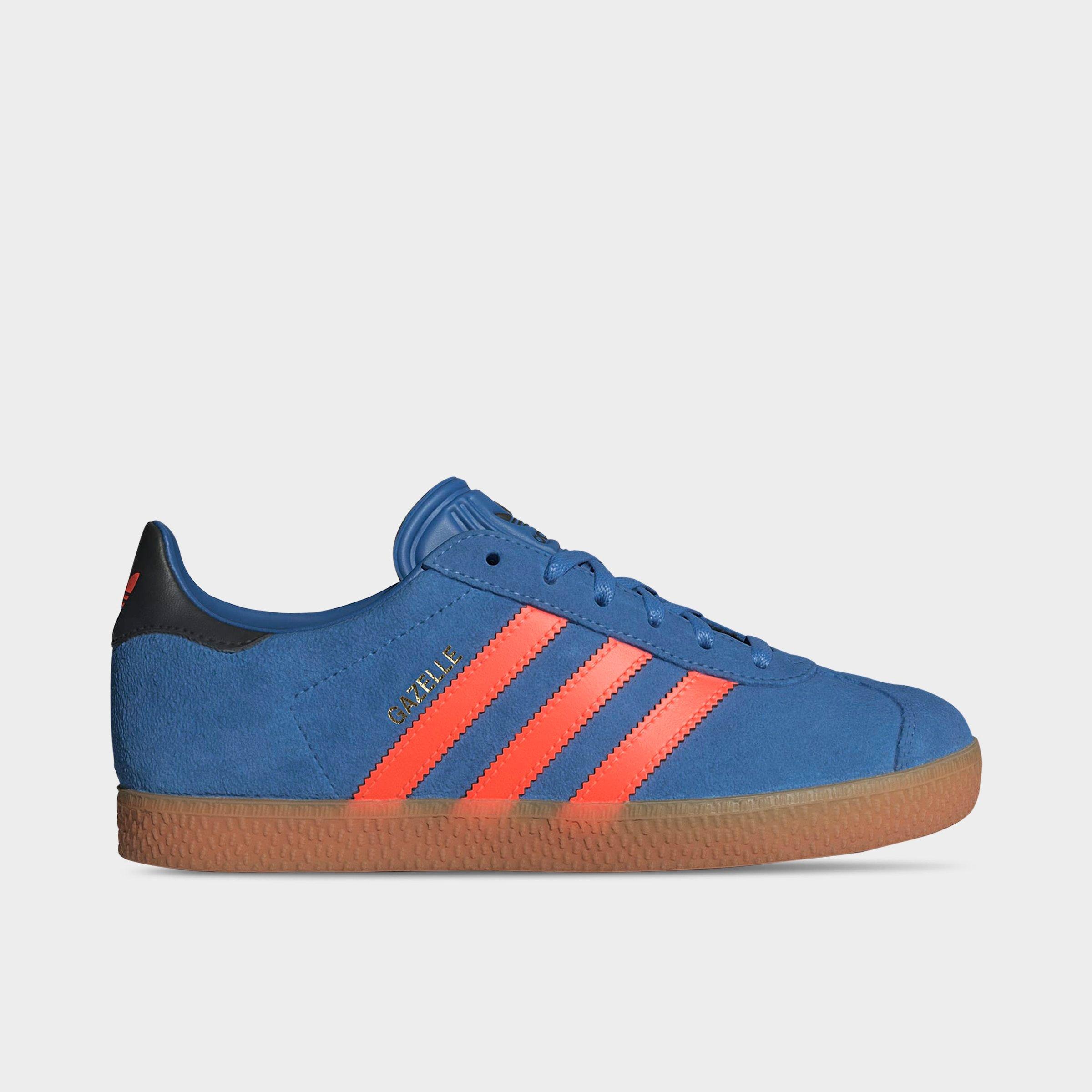 adidas Big Kids Originals Gazelle Casual Shoes in Focus Blue/Solar Orange/Core Black Size: 3.5