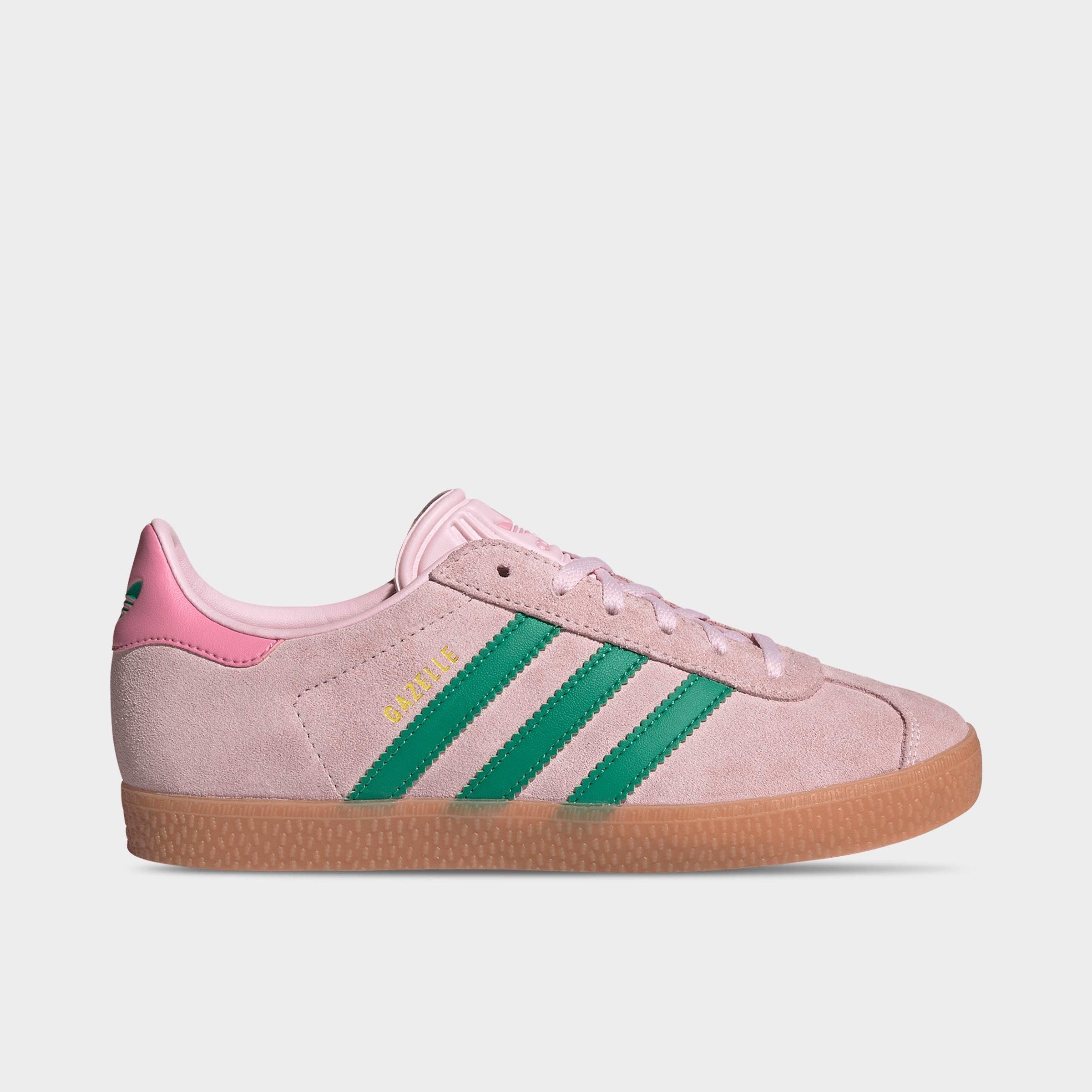 adidas Big Kids Originals Gazelle Casual Shoes in Clear Pink/Court Green/Bliss Pink Size: 3.5