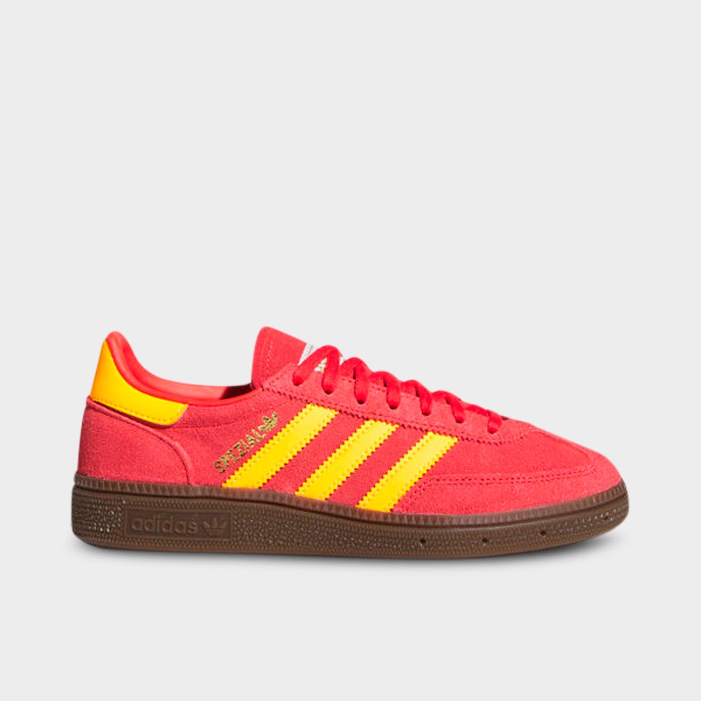 adidas Big Kids Originals Handball Spezial Casual Shoes in Semi Lucid Red/Lucid Tangerine/Gum Size: 6.5