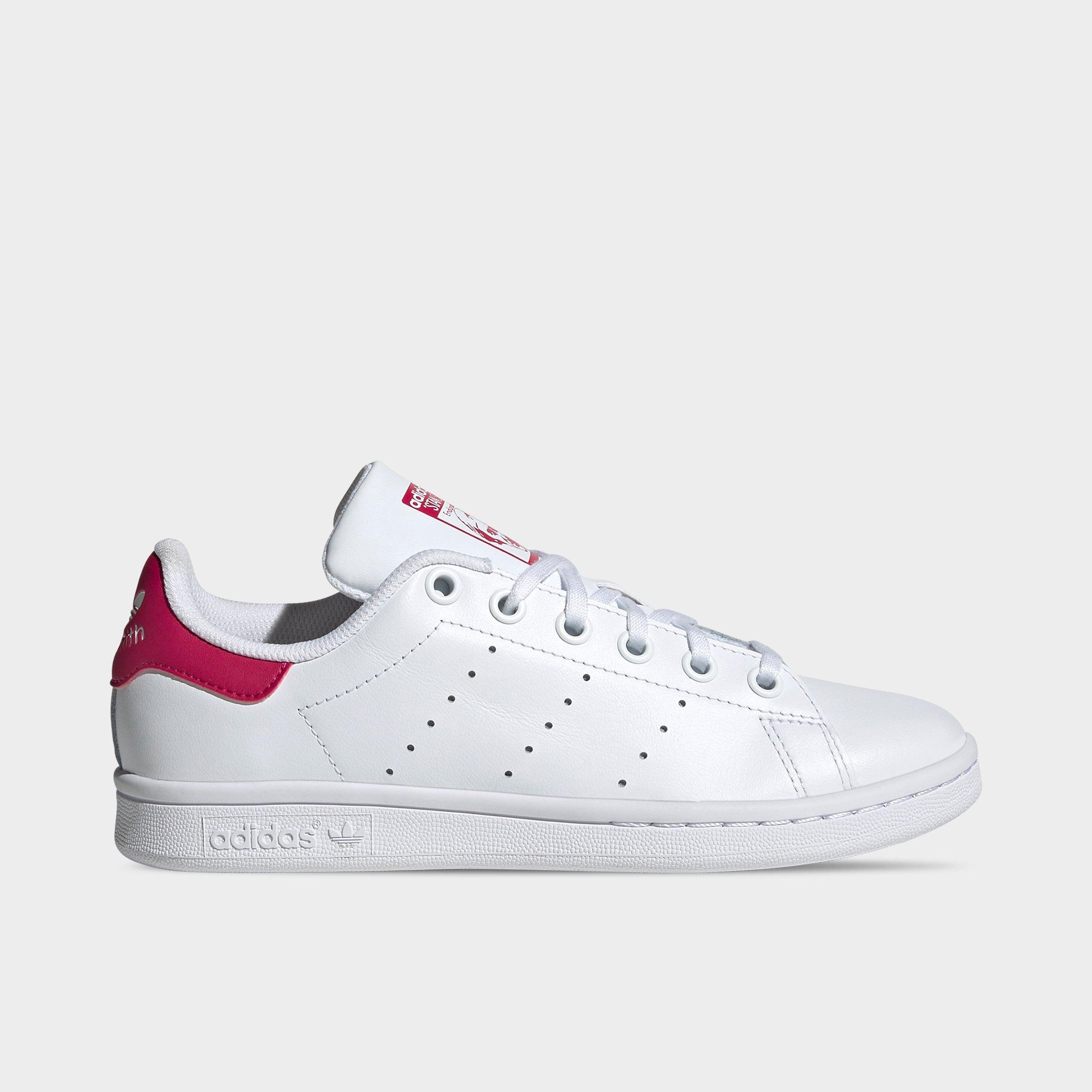 adidas Big Kids Originals Stan Smith Casual Shoes in White/Bold Pink Size: 3.5