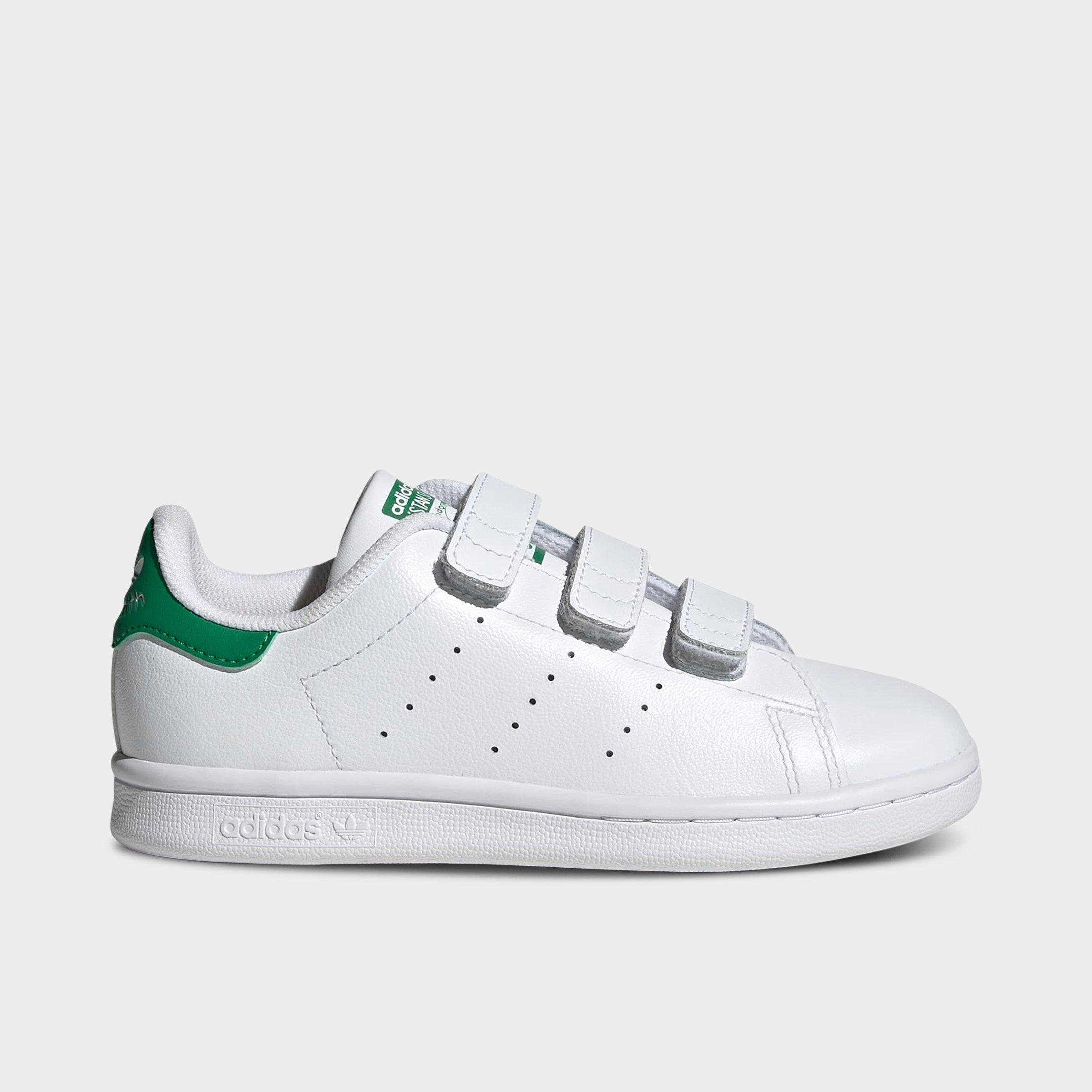adidas Little Kids Originals Stan Smith Comfort Closure Casual Shoes in White/Green Size: 1.0