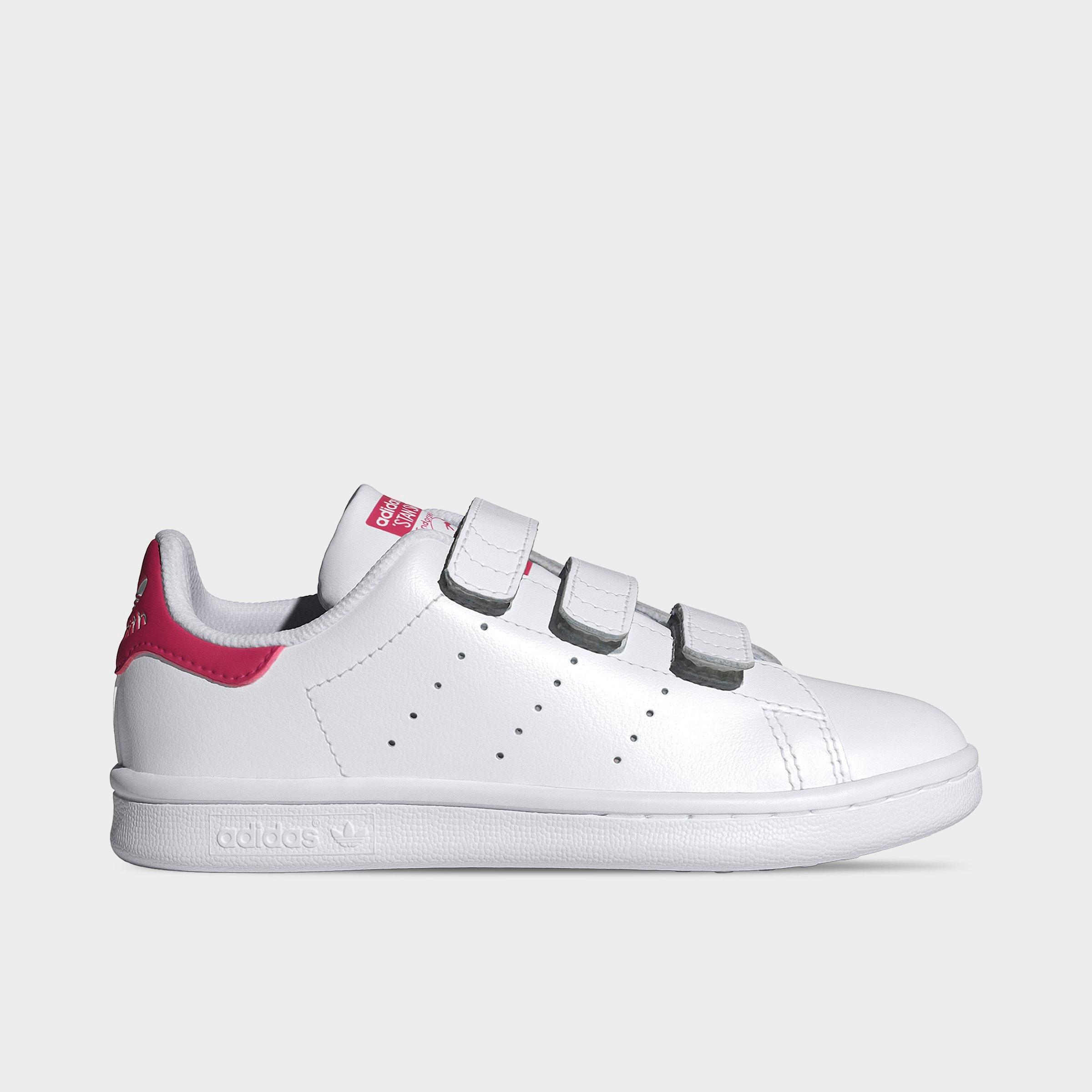 adidas Little Kids Originals Stan Smith Comfort Closure Casual Shoes in White/Bold Pink Size: 10.5