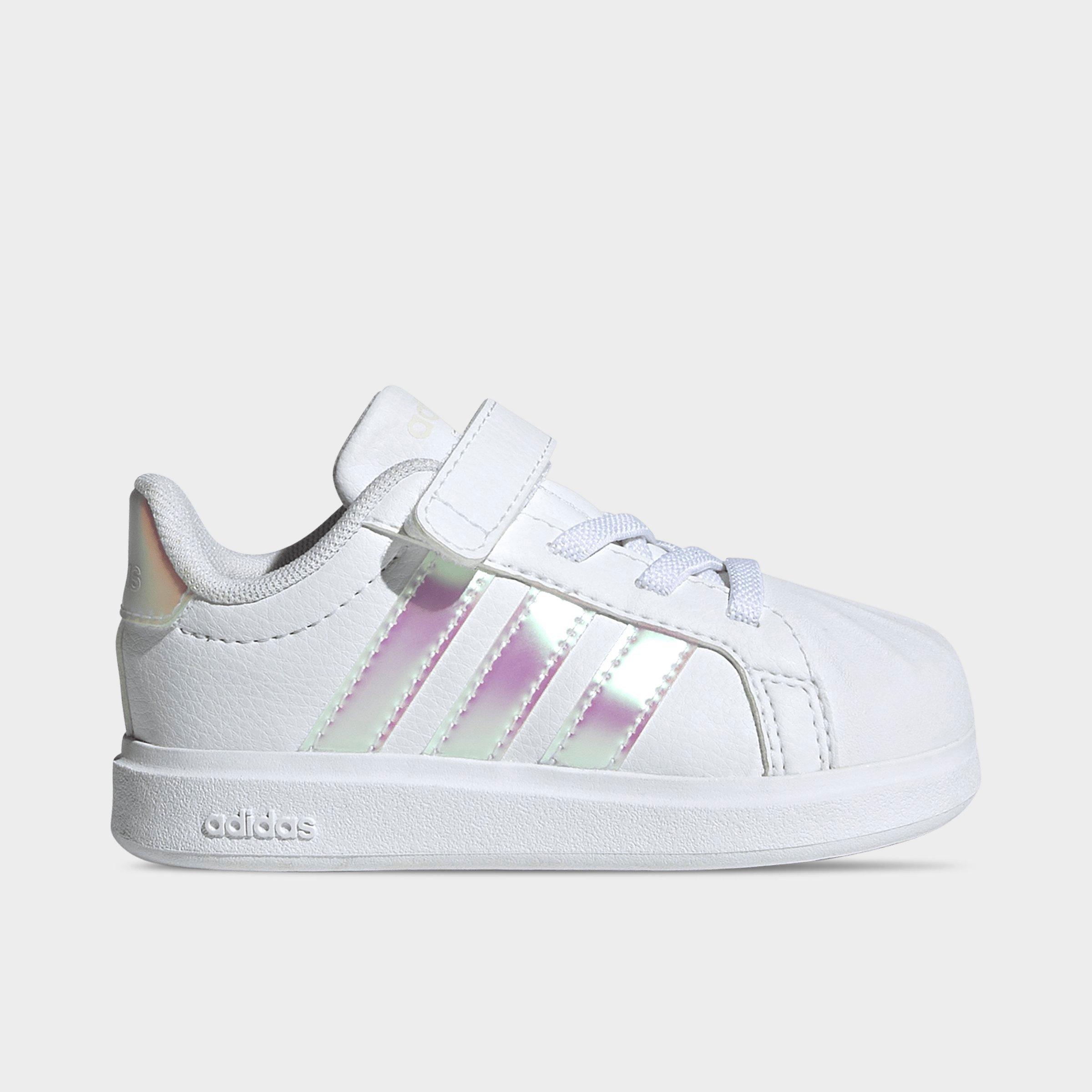 adidas Girls Toddler Streettalk Hook-And-Loop Stretch Lace Casual Shoes in Footwear White/Iridescent/Core White Size: 6.5