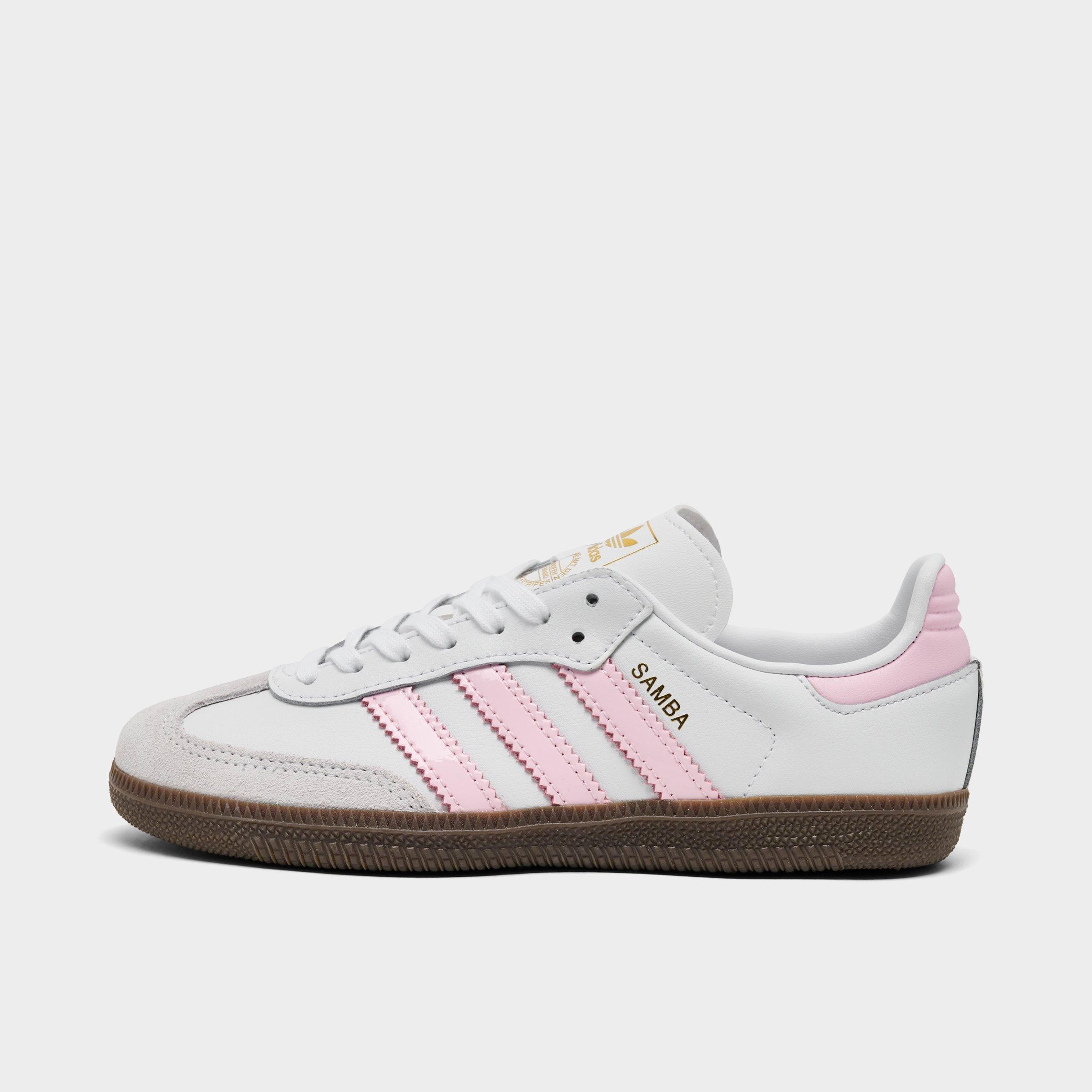 adidas Little Kids Originals Samba OG Casual Shoes in White/Clear Pink/Gum Size: 1.0