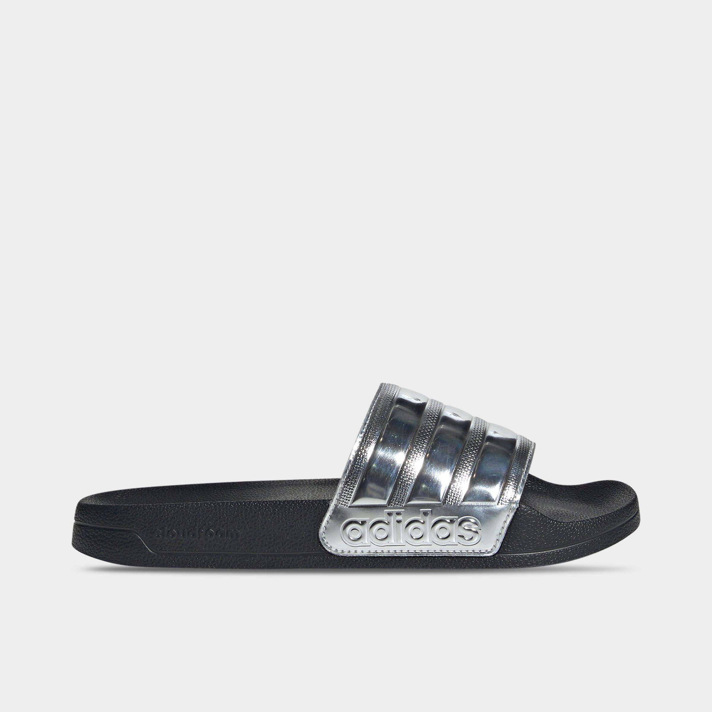 adidas Men's adilette Shower Slide Sandals in Black/Silver Metallic/Silver Metallic Size: 5.0
