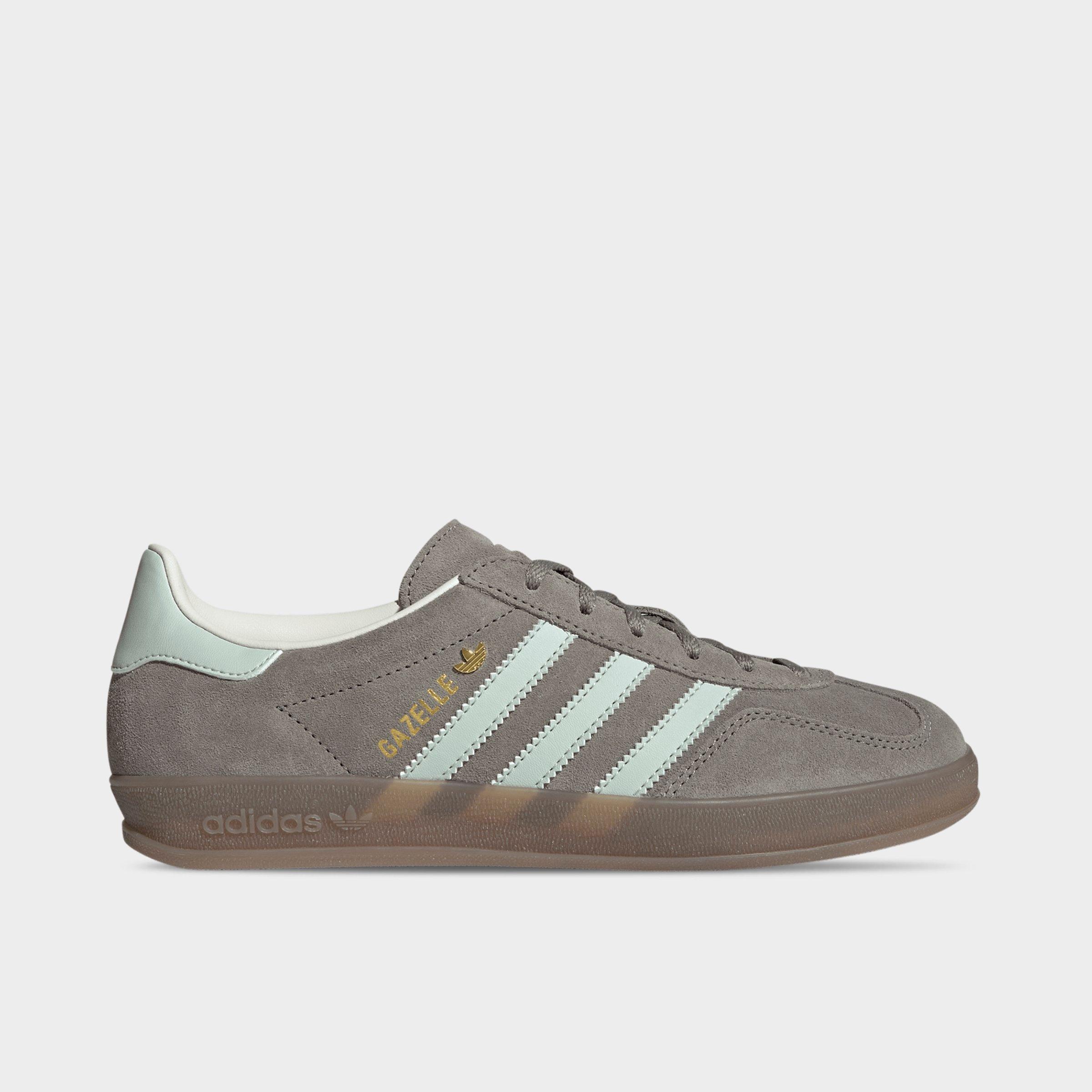 adidas Women's Originals Gazelle Indoor Casual Shoes in Silver Pebble/Linen Green/Gum Size: 11.0