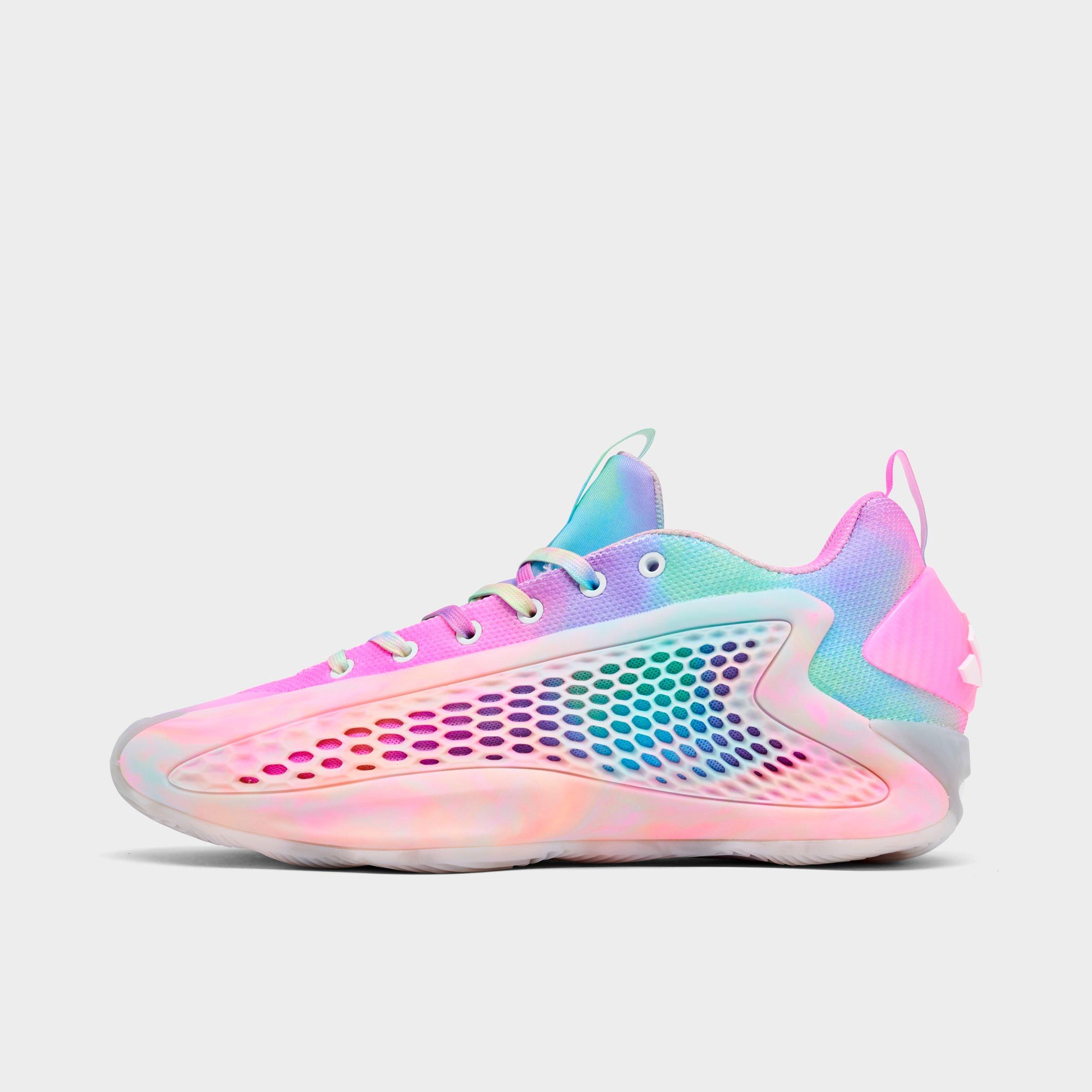 adidas Big Kids Anthony Edwards 1 Low Basketball Shoes in White/Acid Orange/Bliss Pink Size: 4