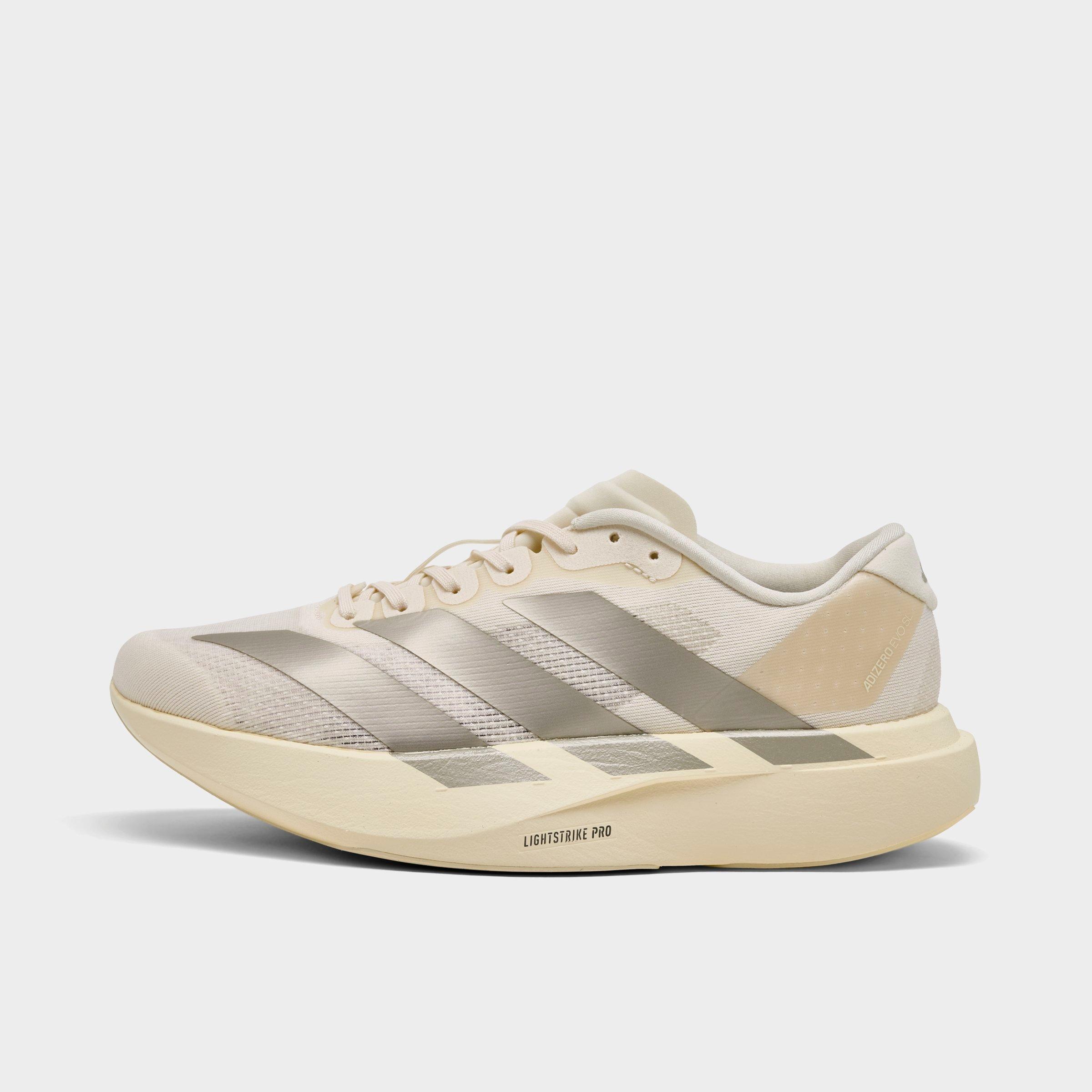 adidas Women's adiZero EVO SL Running Shoes in Wonder White/Cyber Metallic/Warm Vanilla Size: 5