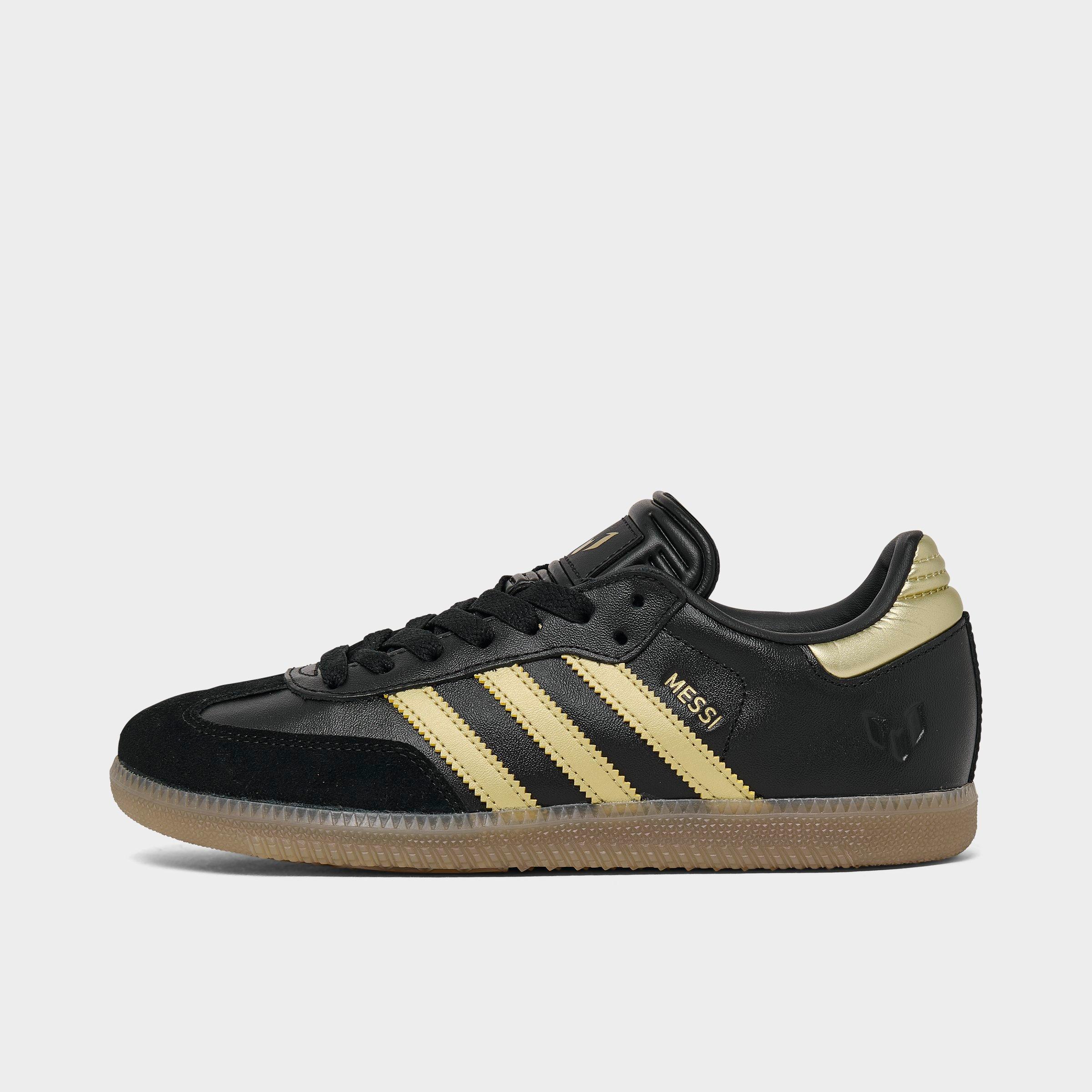 adidas Big Kids Originals Samba Messi Casual Shoes in Core Black/Gold Metallic/Gum 4 Size: 3.5