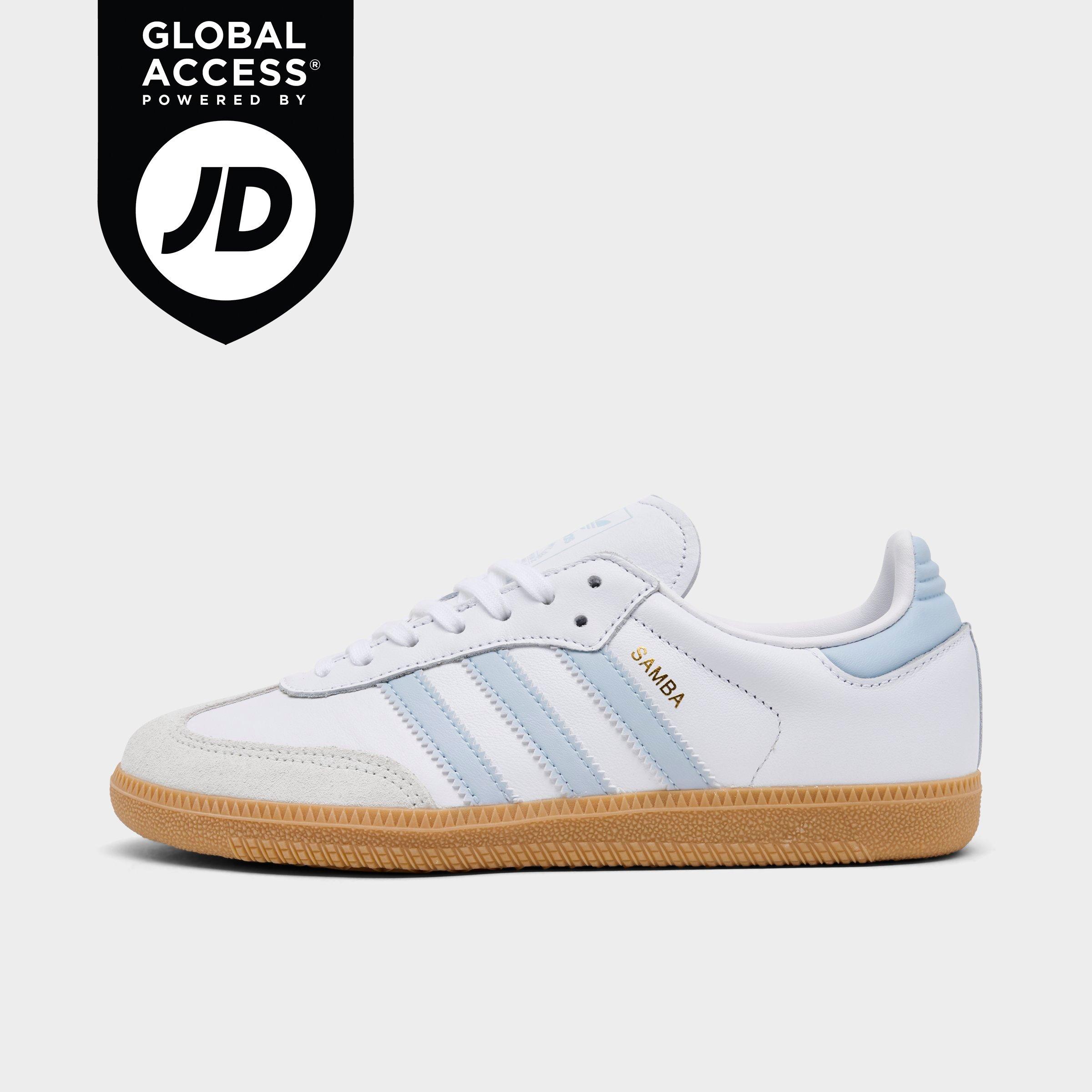 adidas Big Kids Originals Samba OG Casual Shoes in White/Halo Blue/Gum 3 Size: 4.0