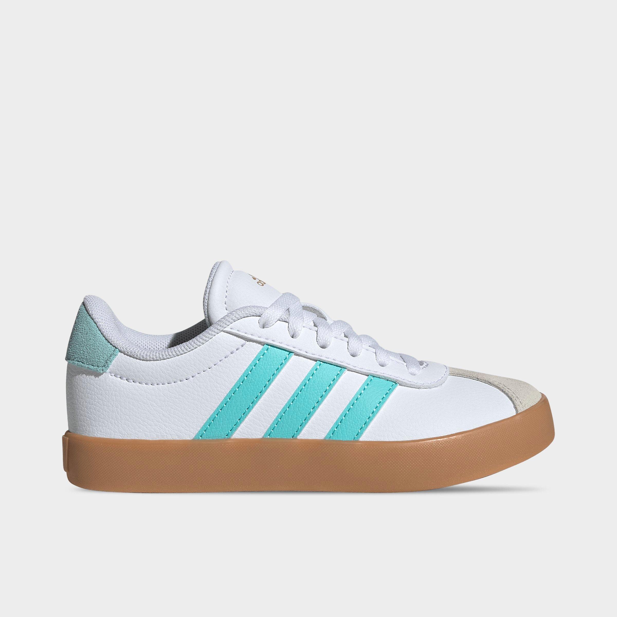 adidas Big Kids VL Court 3.0 Skateboarding Casual Shoes in Cloud White/Flash Aqua/Alumina Size: 11.0