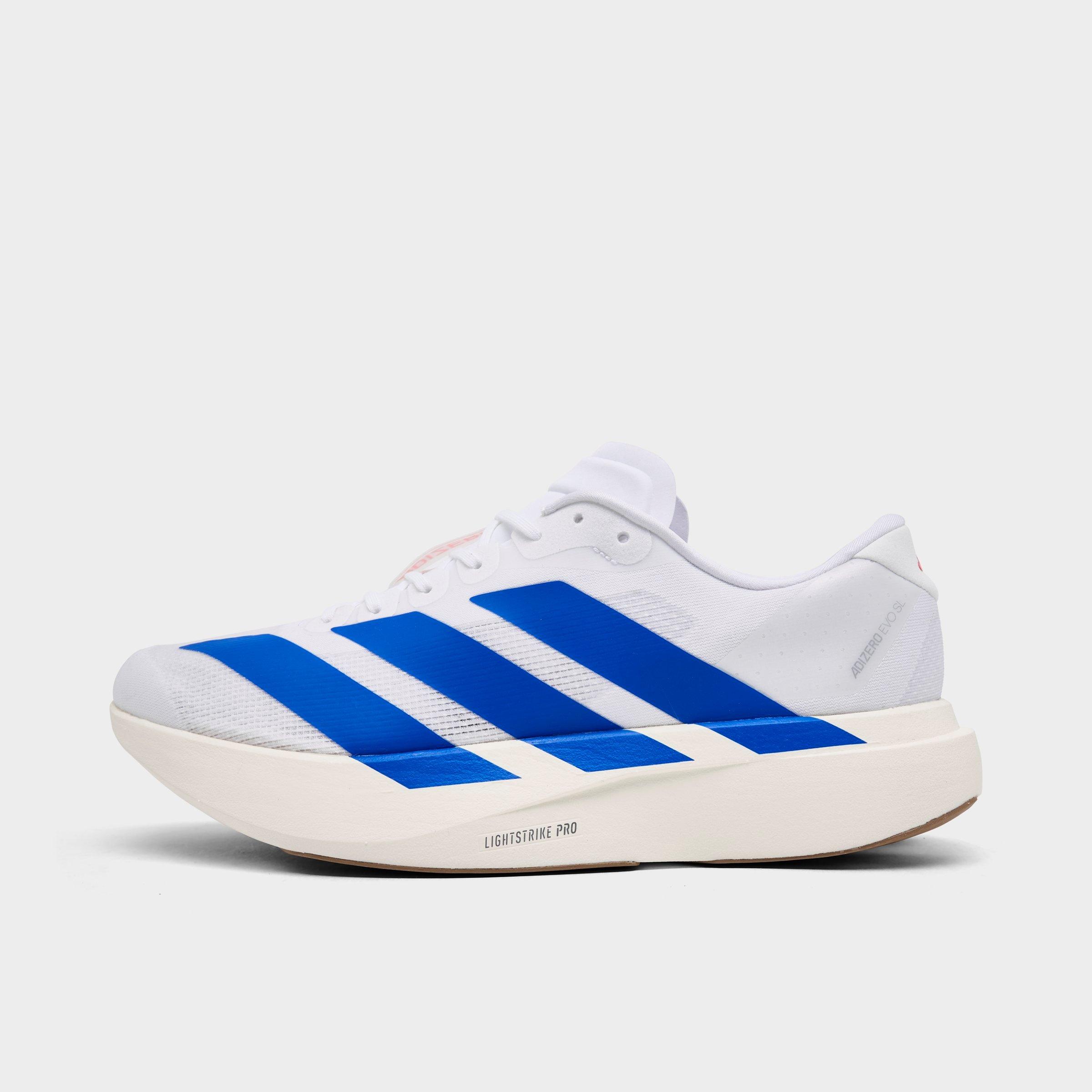 adidas Men's adiZero EVO SL Running Shoes in White/Team Royal Blue/Pure Ruby Size: 8.0