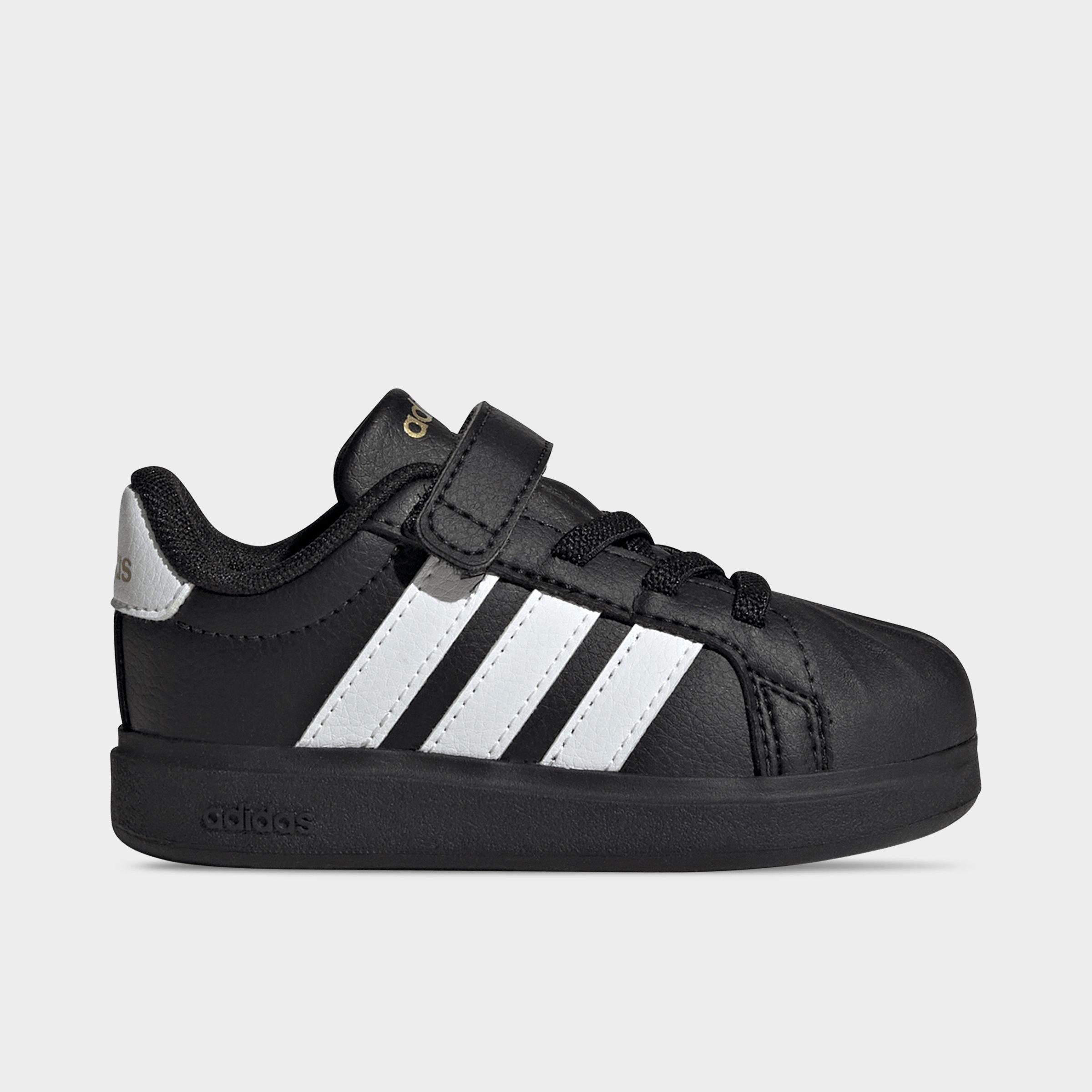 adidas Kids Toddler Streettalk Hook-And-Loop Stretch Lace Casual Shoes in Core Black/Footwear White/Gold Metallic Size: 7.0