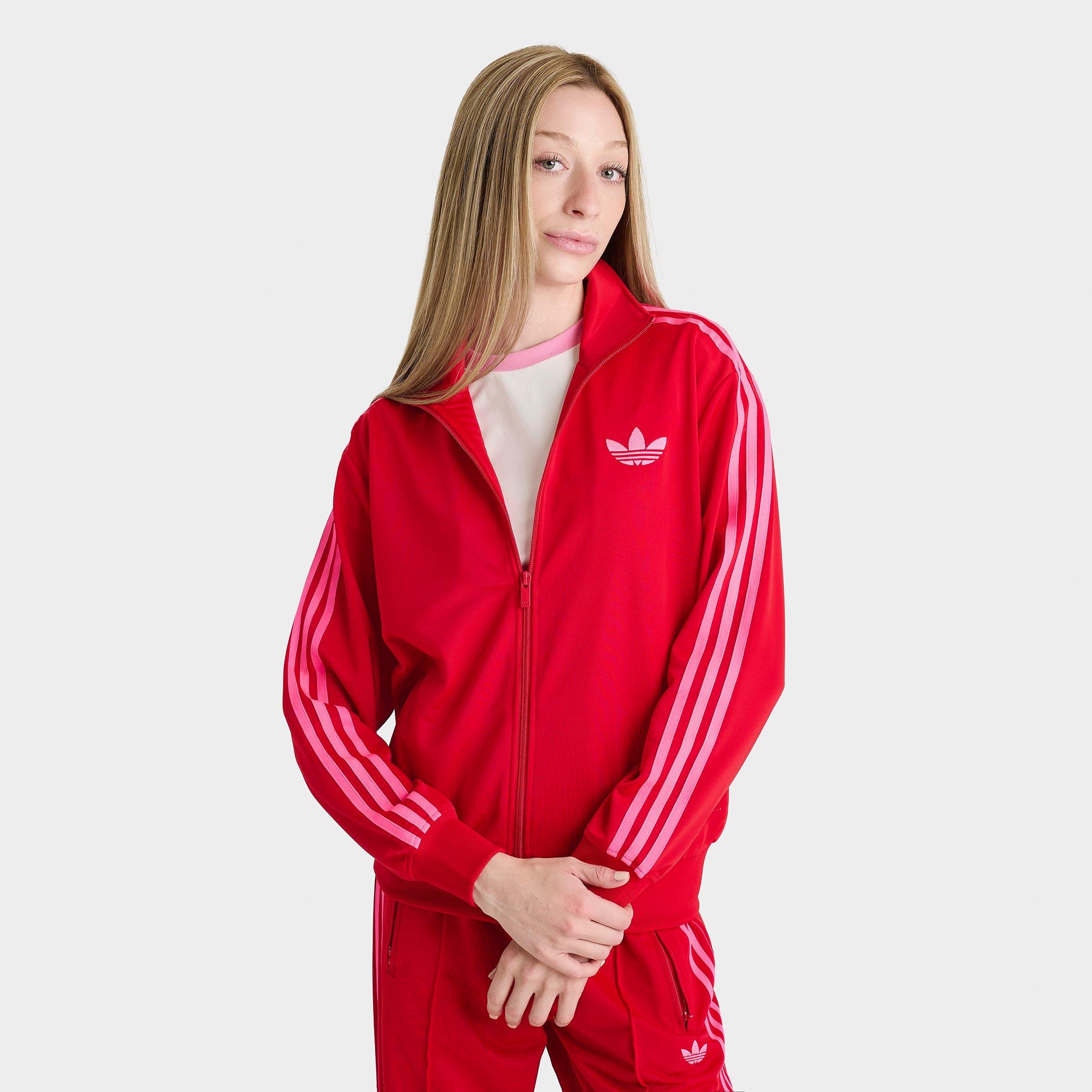 adidas Women's Originals adicolor 3-Stripes Firebird Loose Track Top in Better Scarlet/Lucid Pink Size: XS