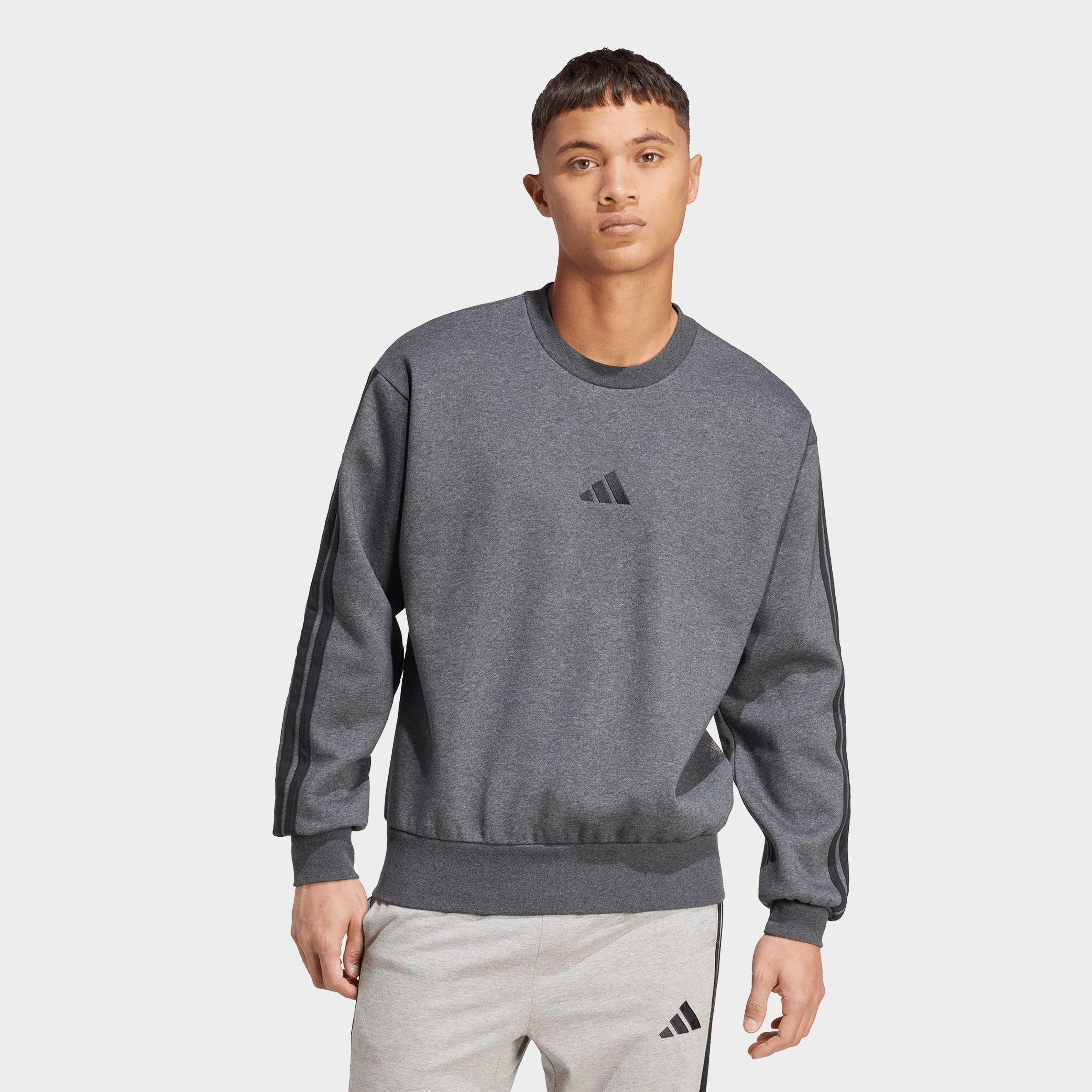 adidas Men's Essentials 3-Stripes Fleece Crewneck Sweatshirt in Dark Grey Heather/Black Size: XL