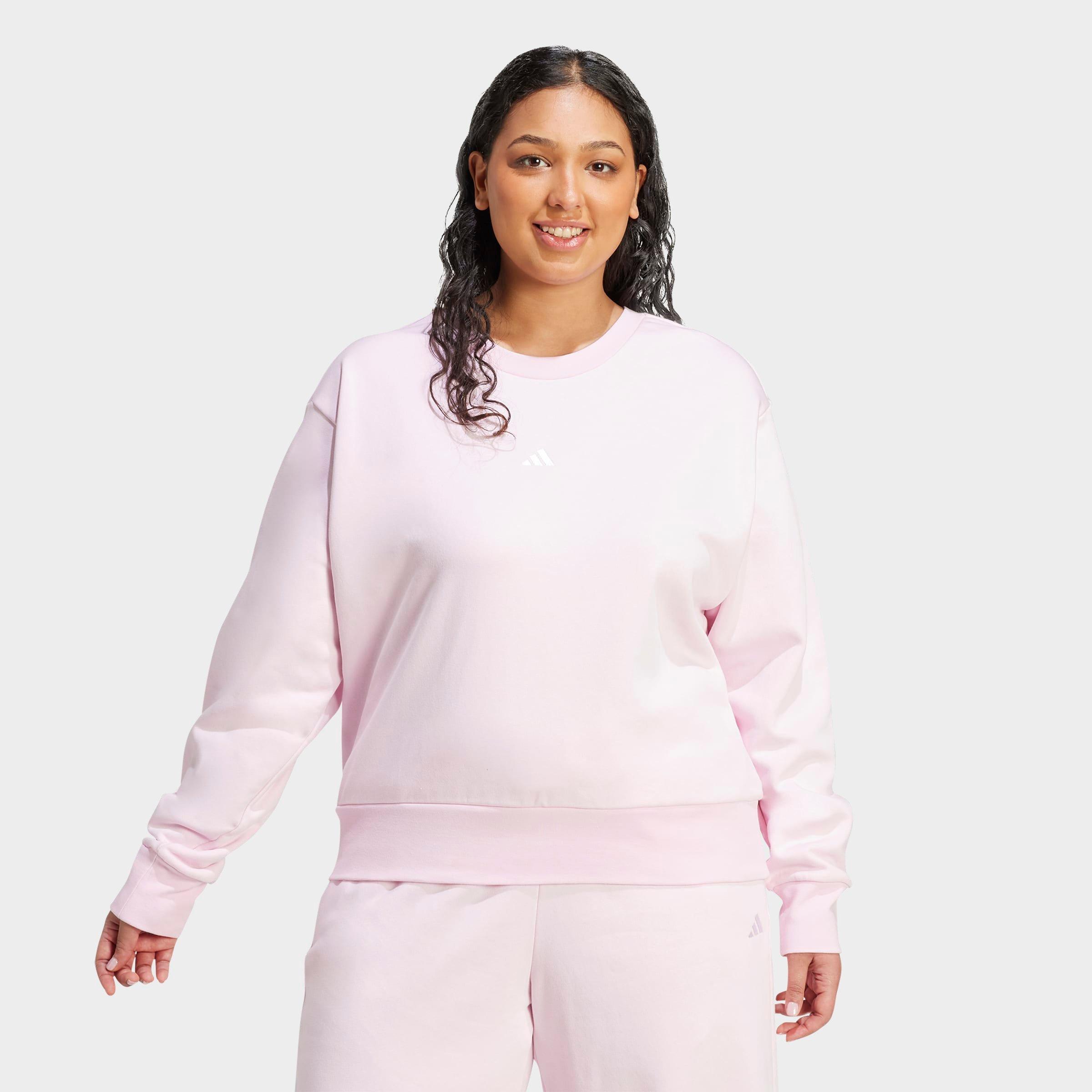 adidas Women's Sportswear Essentials Small Logo Feel Cozy Sweatshirt (Plus Size) in Clear Pink/White Size: 2X
