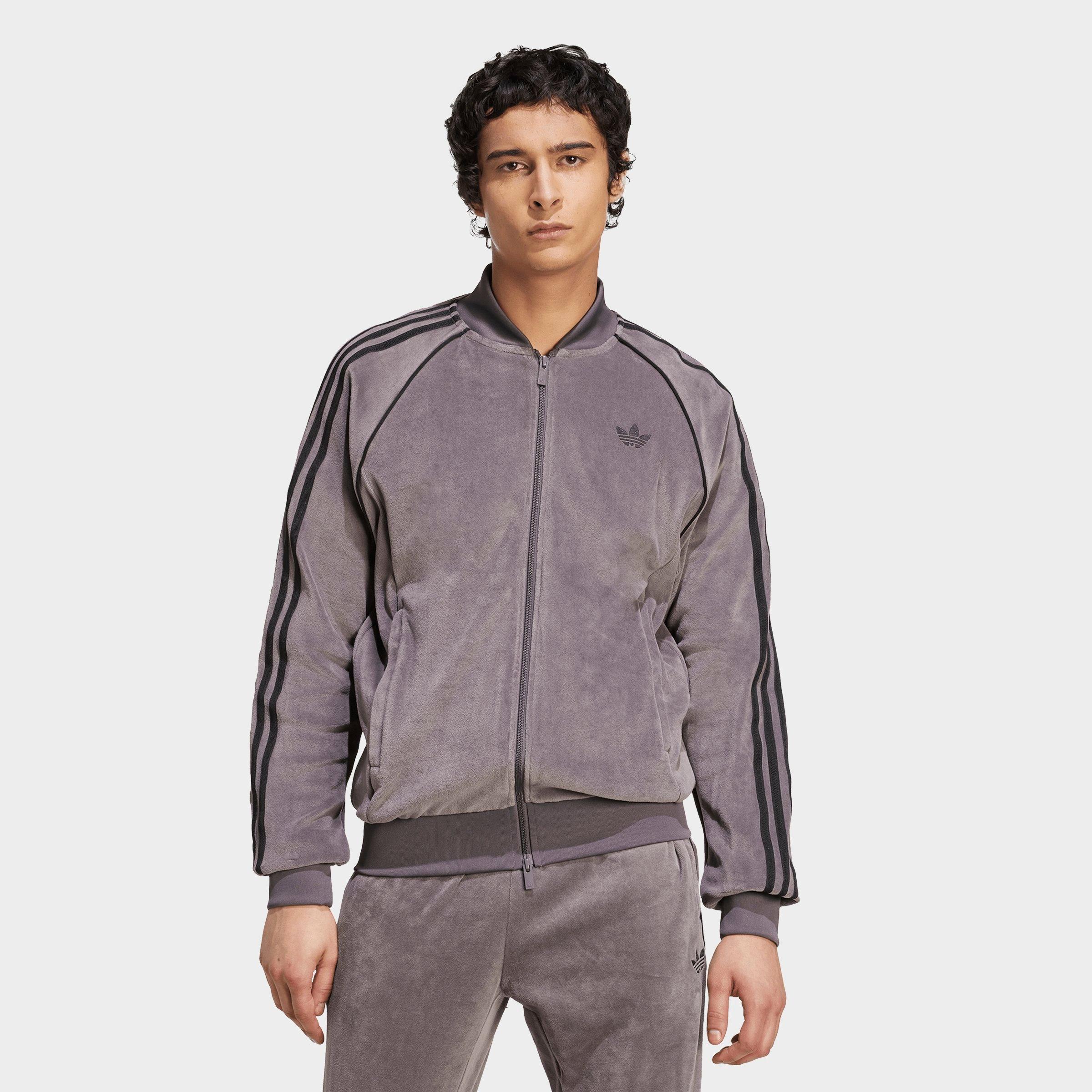 adidas Men's Originals SST adicolor Velour Track Top in Grey Strata Size: Medium