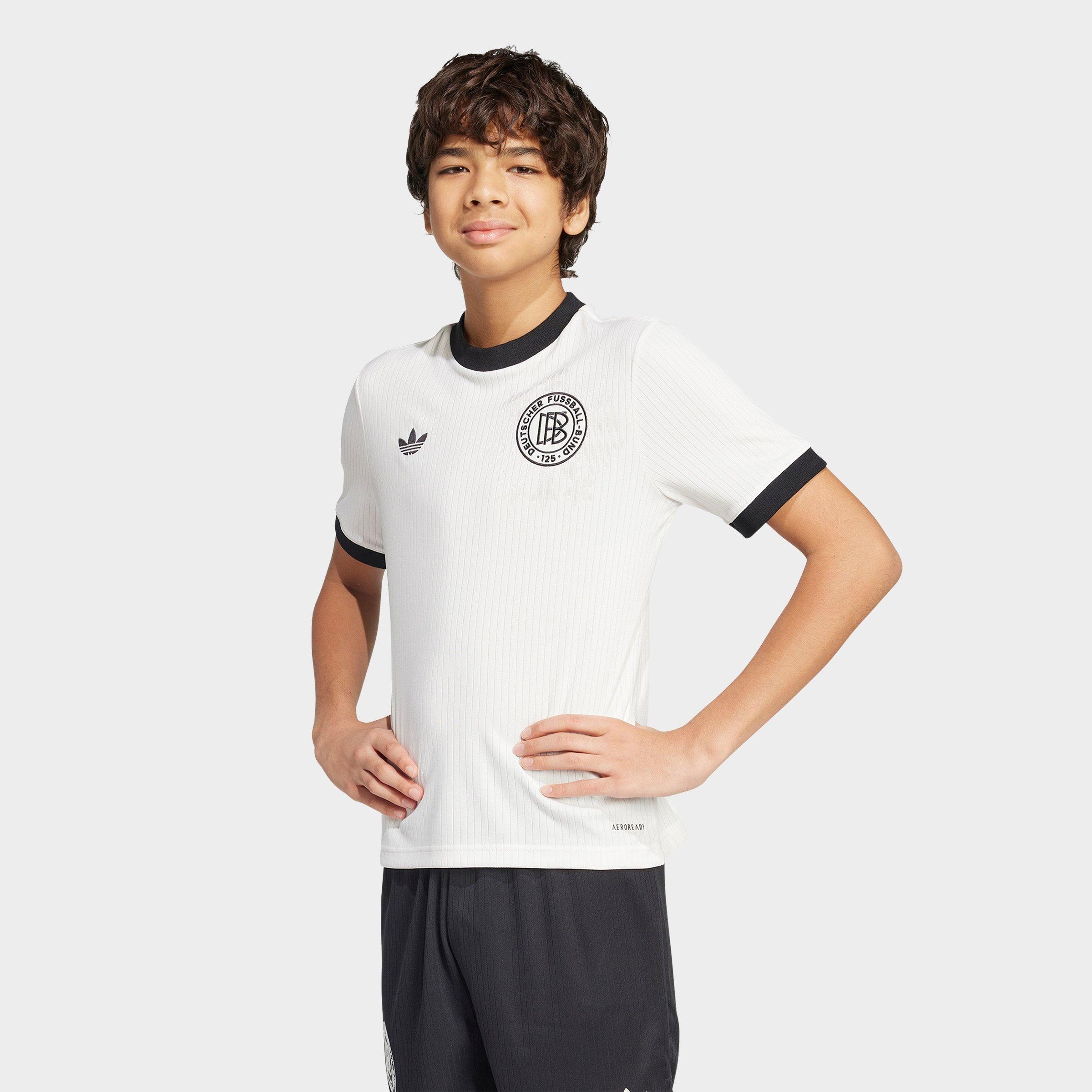 adidas Kids Originals Germany 125th Anniversary Soccer Jersey in Cloud White/Black Size: XS