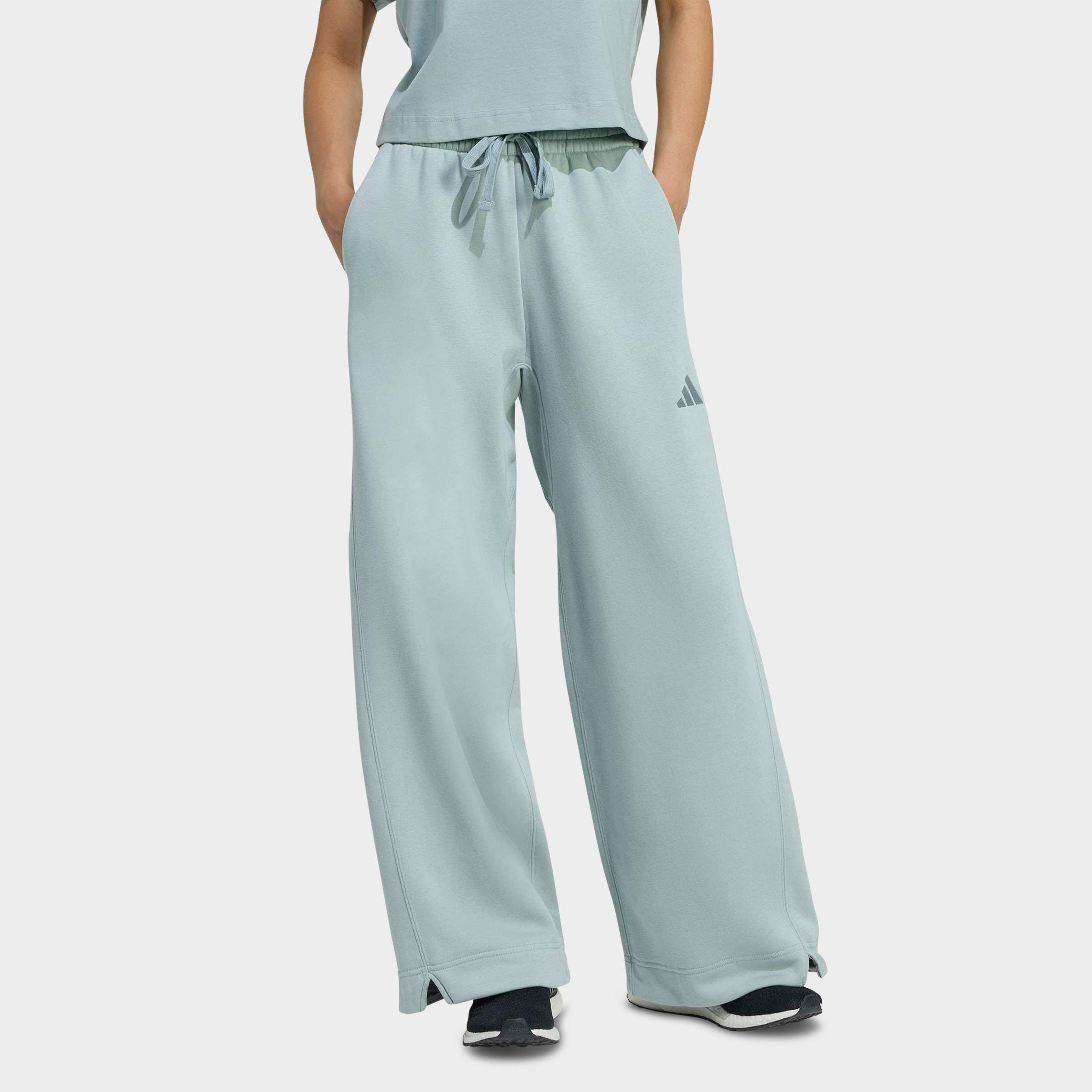 adidas Women's All SZN Fleece Loose Wide-Leg Pants in Wonder Sage Size: 2XL