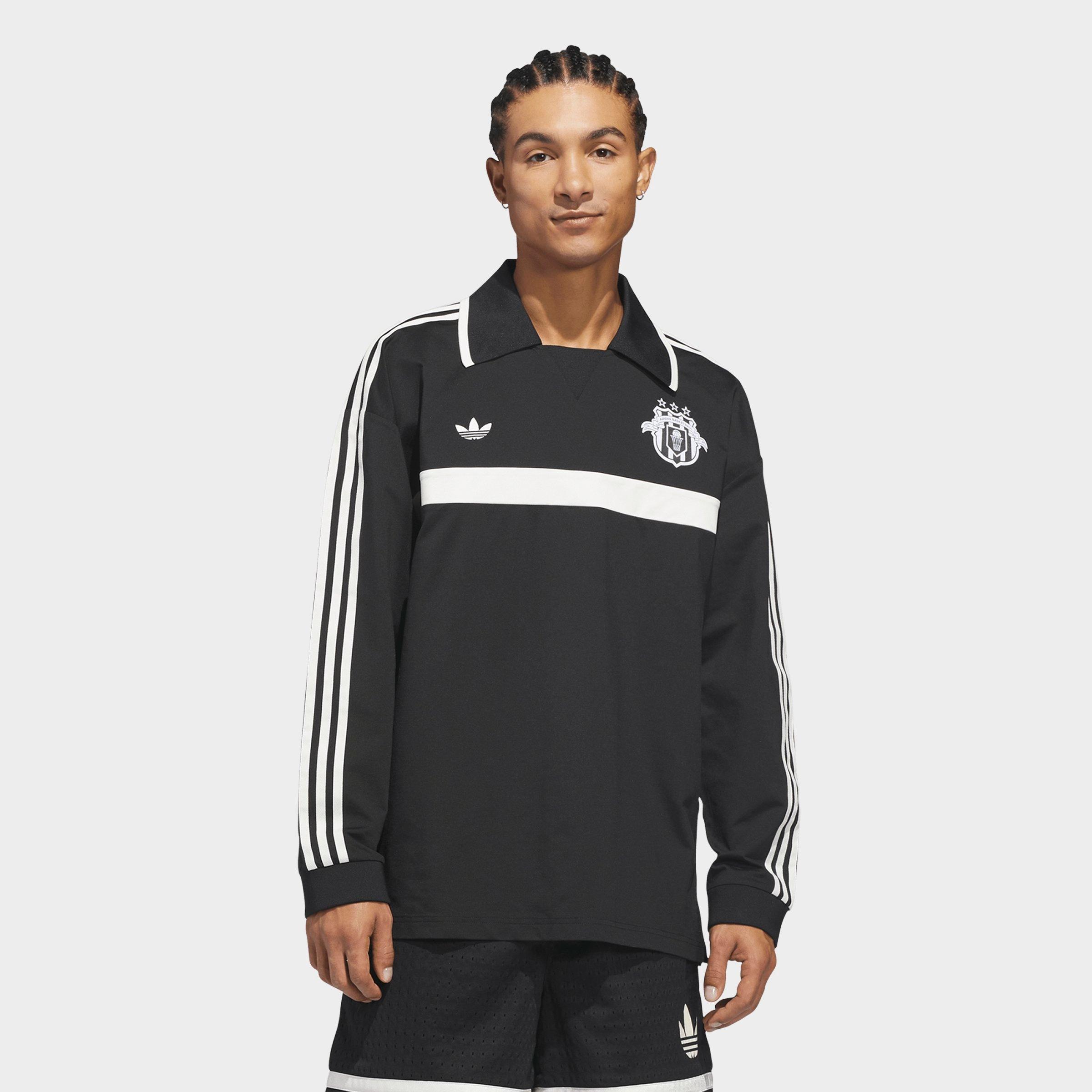 adidas Men's Originals Basketball Courtside Long-Sleeve Polo Shirt in Black Size: Small