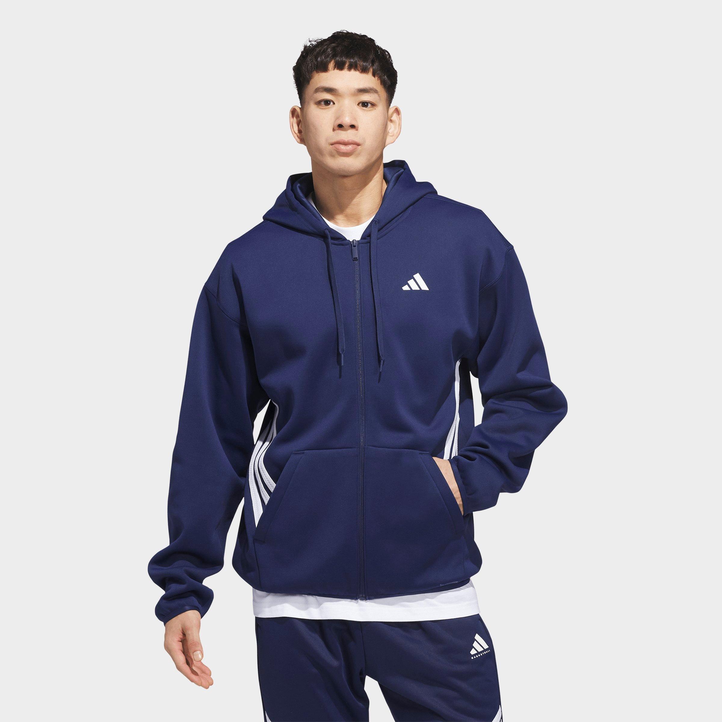 adidas Men's Basketball Crazy Warm Full-Zip Hoodie in Team Navy Blue/White Size: Medium