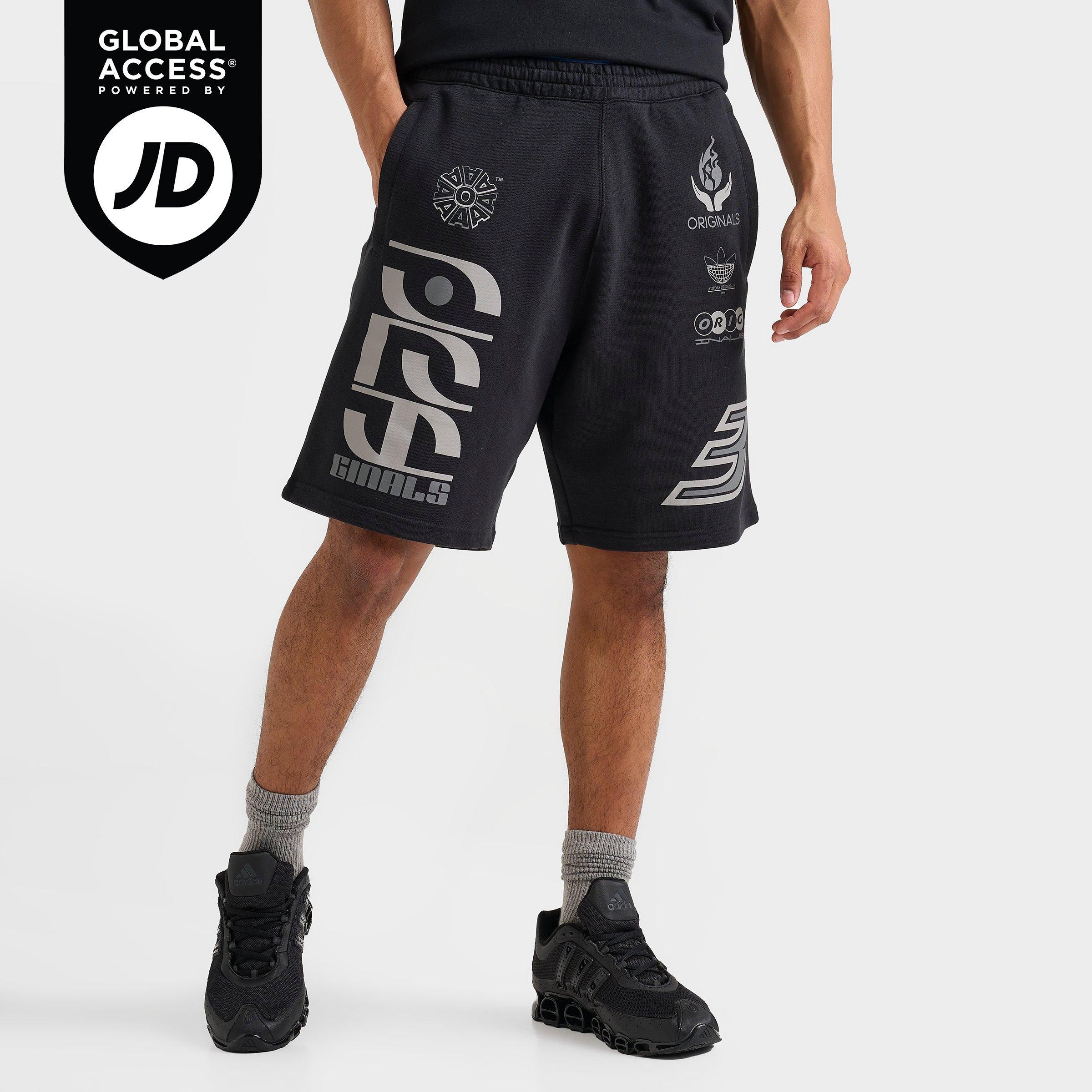 adidas Men's Originals Moto Sponsors Graphic French Terry Shorts in Black/Grey Size: Small