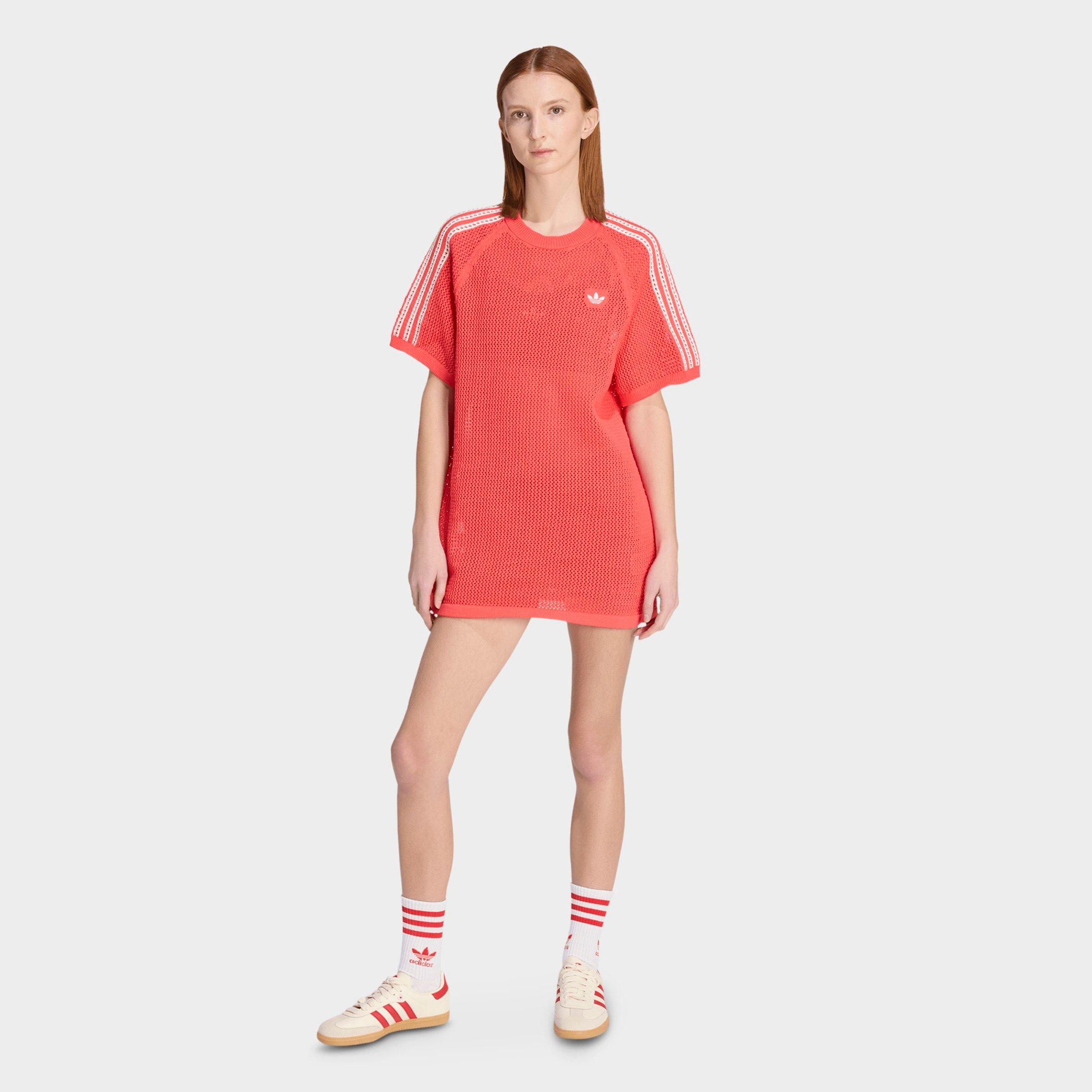 adidas Women's Originals Knitted Crochet Dress in Semi Lucid Red Size: XS