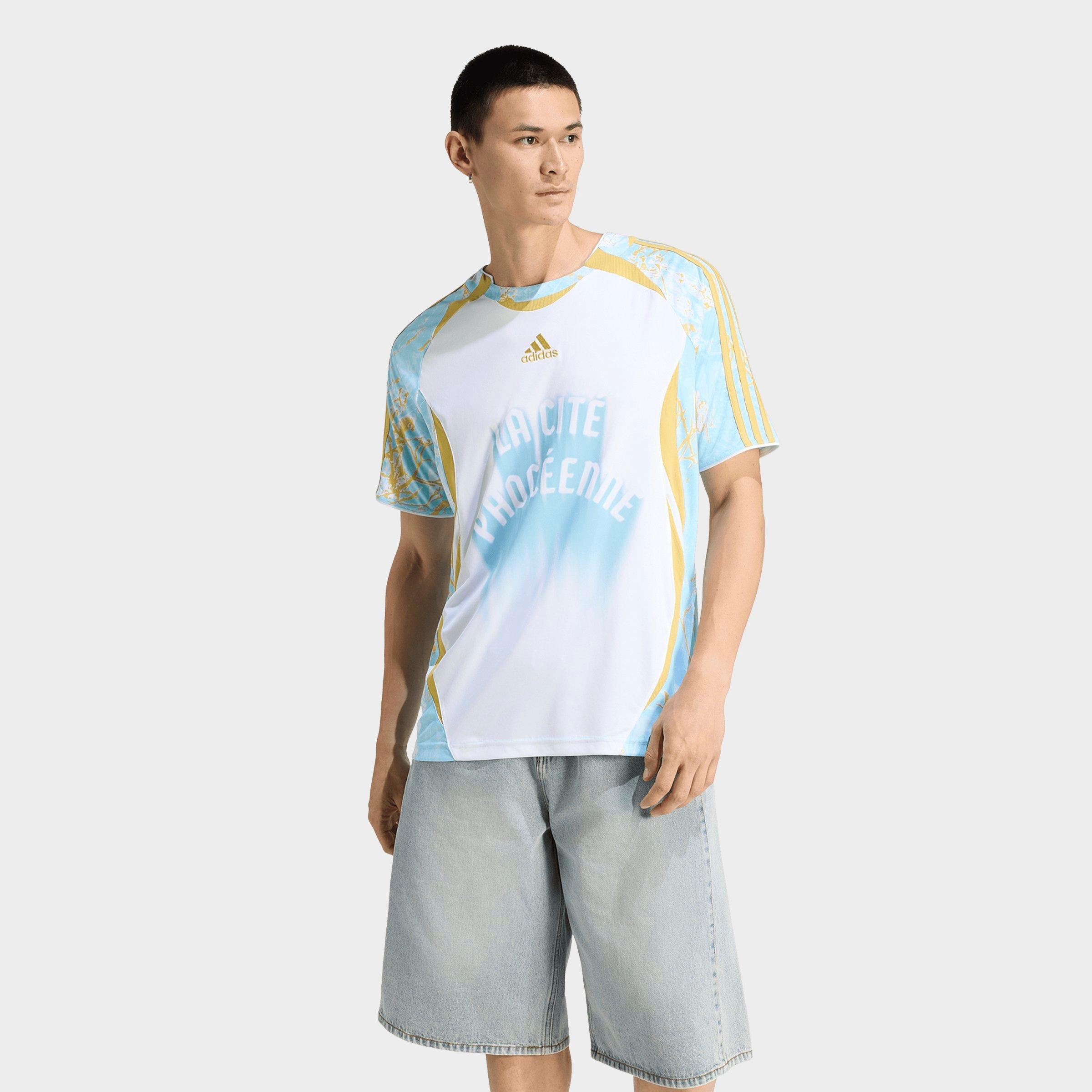 adidas Men's Originals France Graphic Soccer Jersey in White/Pyrite/Icey Blue Size: Small
