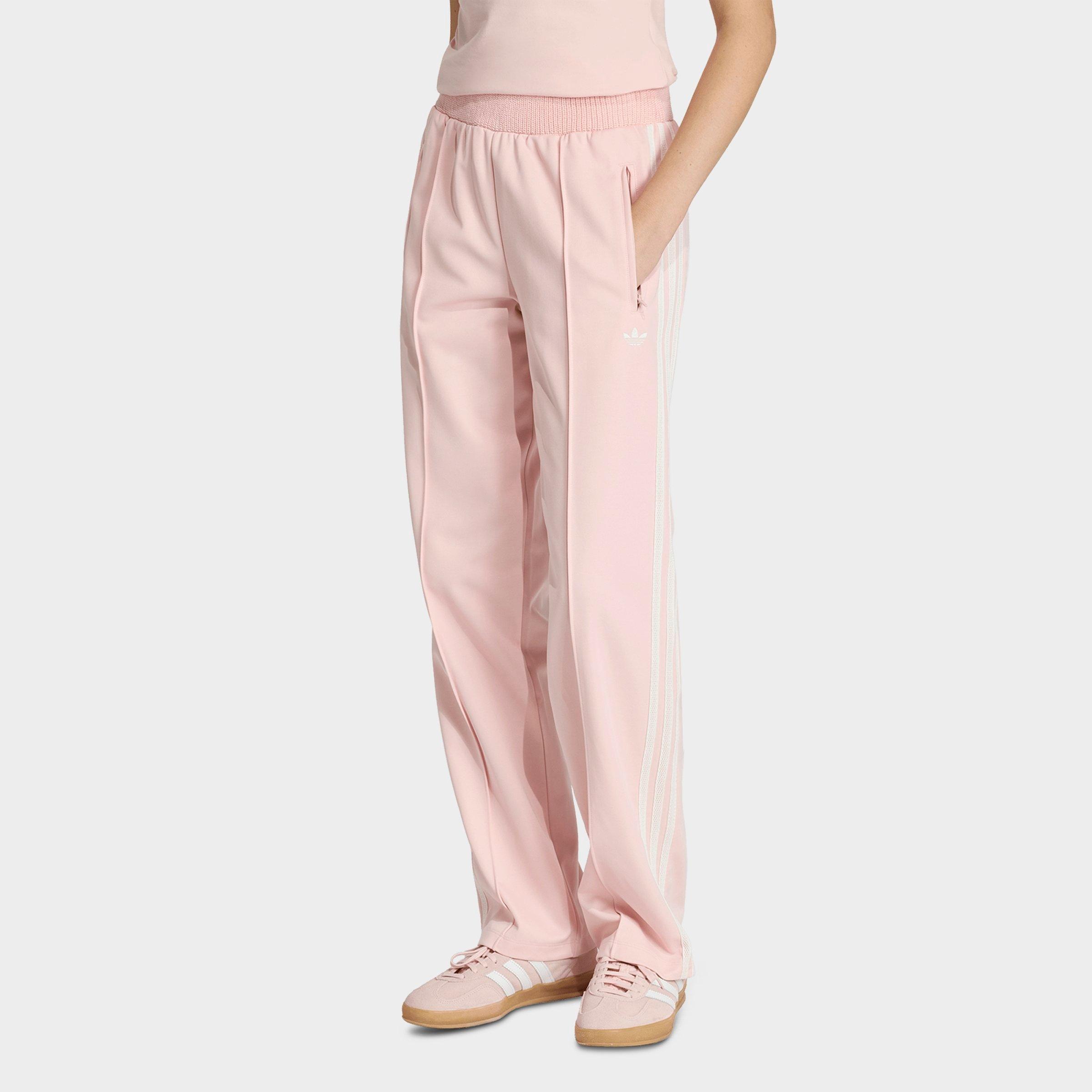 adidas Womens Originals Firebird Knitted Crochet Details Track Pants in Sandy Pink Size: Medium