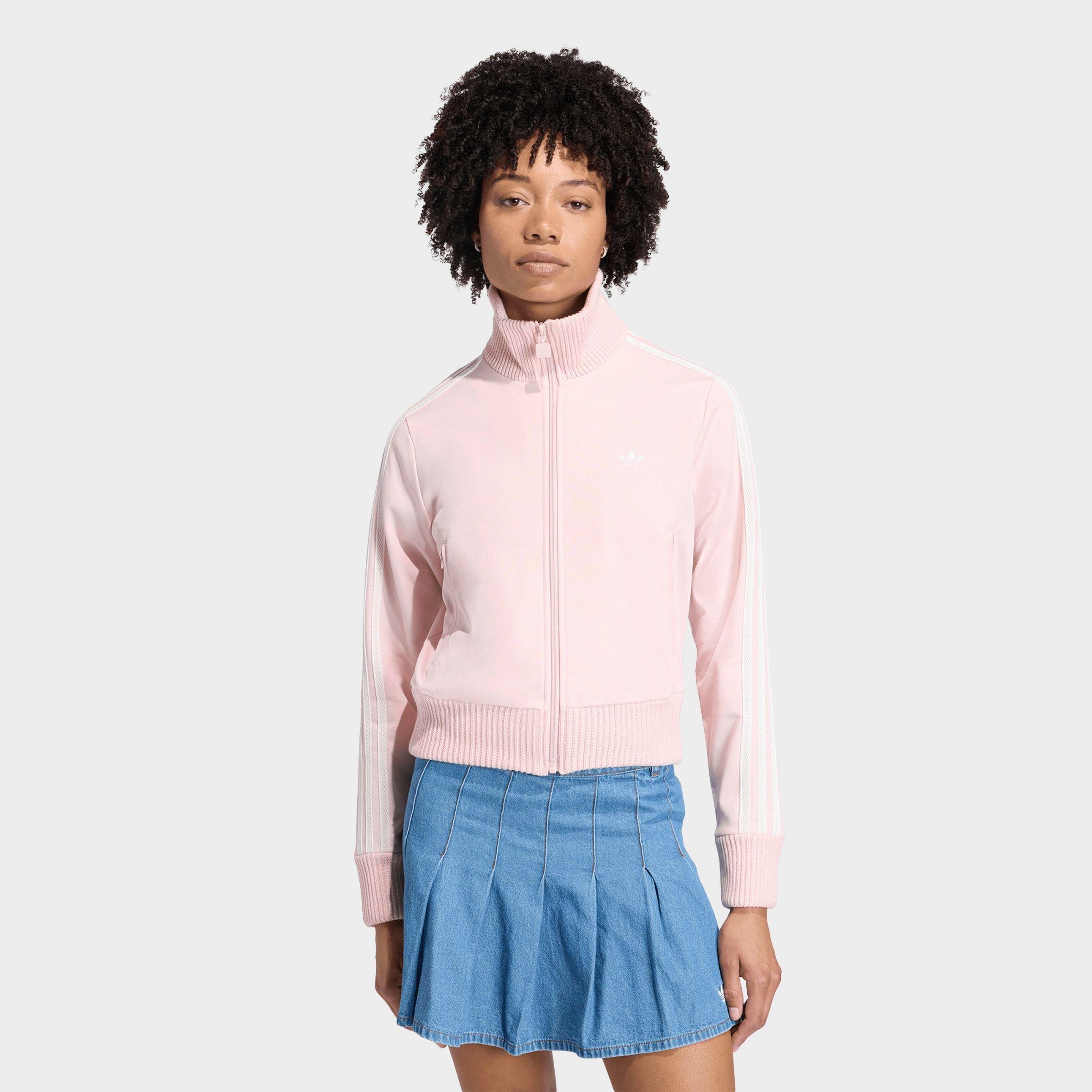 adidas Women's Originals Firebird Knitted Crochet Details Track Top in Sandy Pink Size: XS