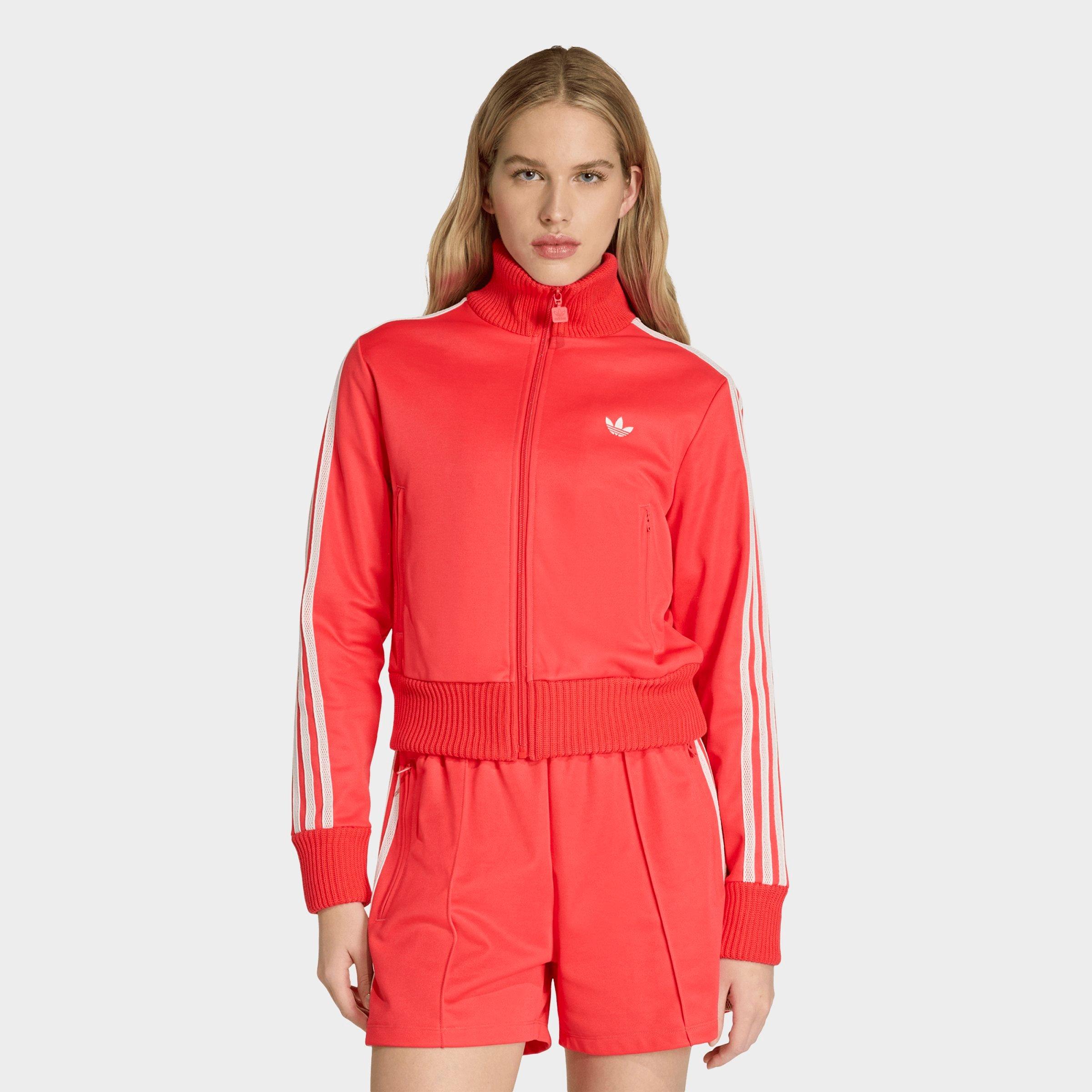 adidas Women's Originals Firebird Knitted Crochet Details Track Top in Semi Lucid Red Size: XS